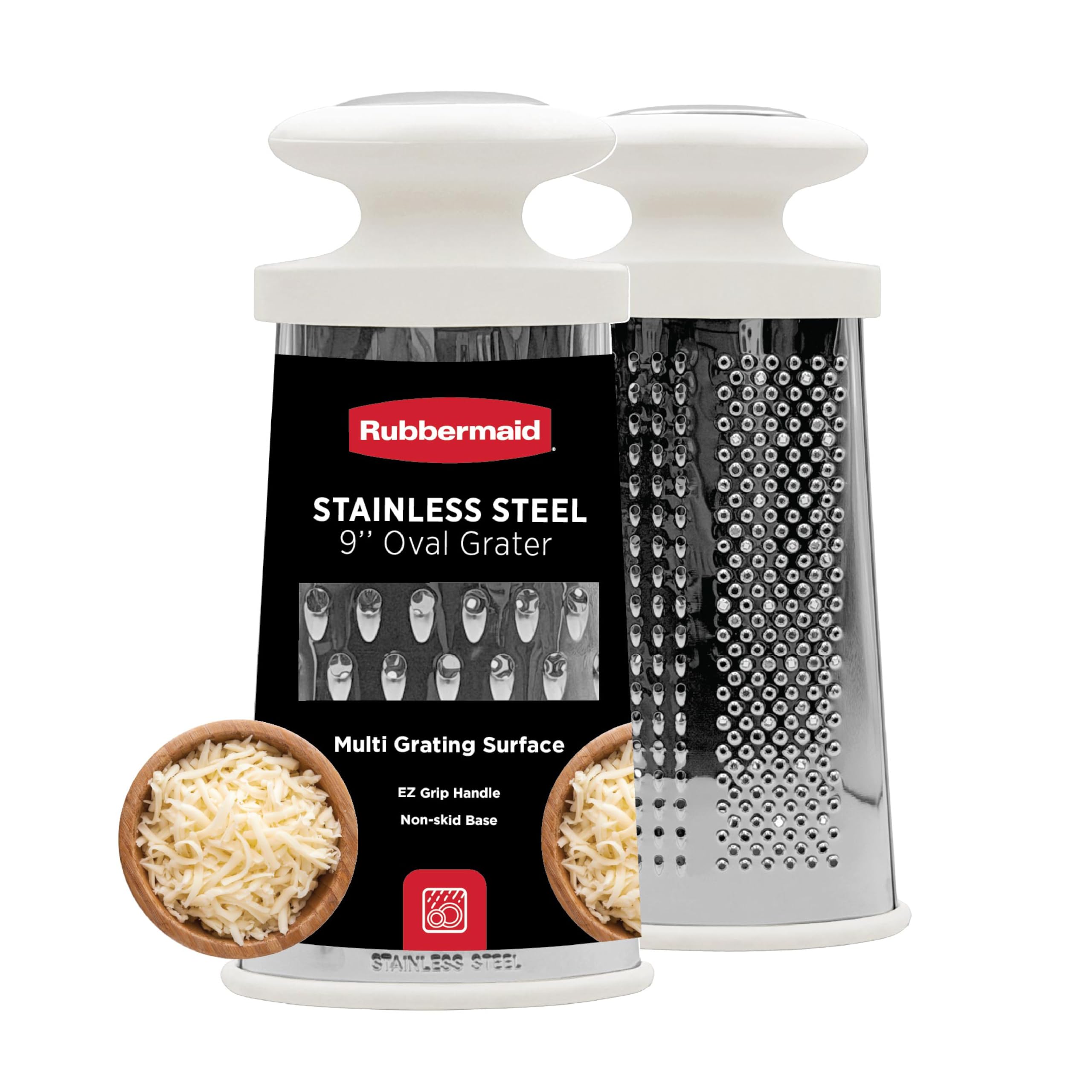 Rubbermaid Stainless Steel Cheese Grater - 9.5' Oval Handheld Box Grater with EZ Grip Handle...