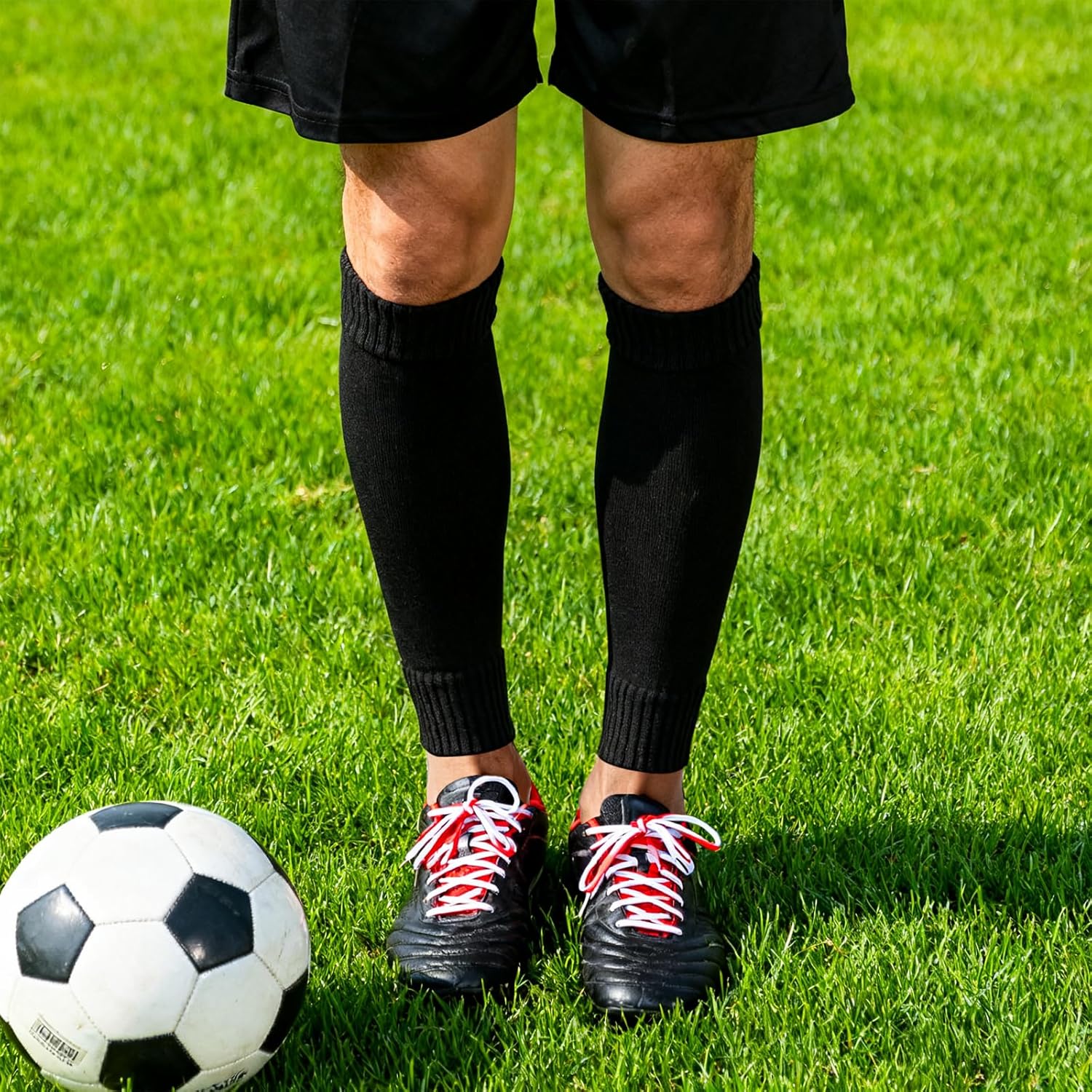 Soccer Leg Sleeves 4 Pairs Shin Guard Sleeves Pre Cut Soccer Sleeve Socks Universal Size Football Basketball Team Leg Sleeves for Youth Adults (White, Black) - Image 5