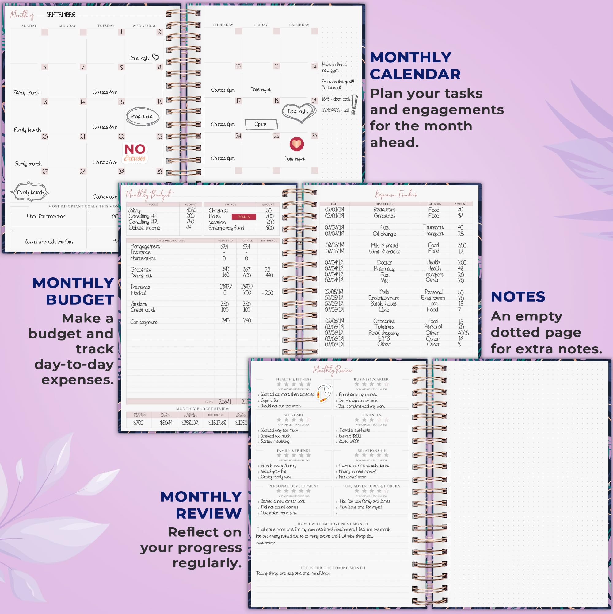PLANBERRY Large Hourly Schedule Planner Premium - Undated Organizer for Productivity Time Management & Budget, 20x27cm (Wild Purple) - Image 4