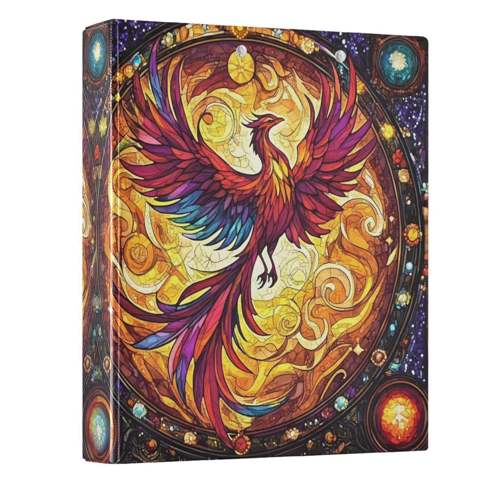 3 Ring Binder Phoenix Fire Wing Rainbow Glass 1.5 inch Binders