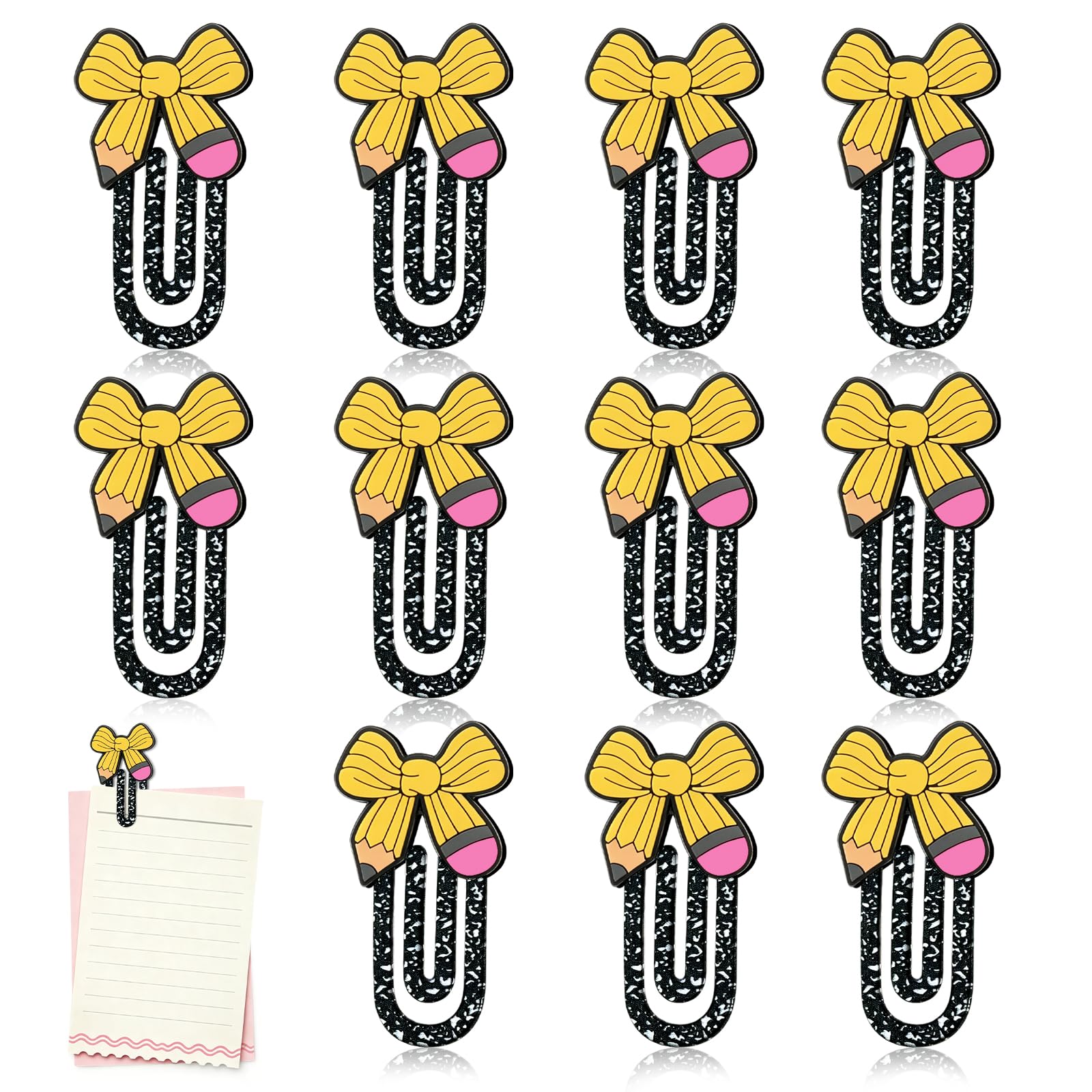 Lot de 12 trombones en acrylique pour enseignant - Joli trombone - Nœuds de composition - Fournitures de rentrée scolaire pour bureau, salle de classe, marque-page - Cadeau pour les