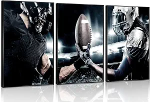 Lulsaxi 3Pcs Black White American Football Canvas Wall Art