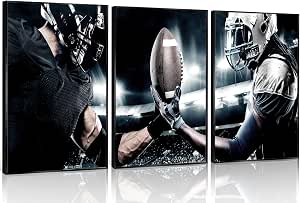 3Pcs American Football Unframed Canvas Wall Art, Stadium Man Cave Decor