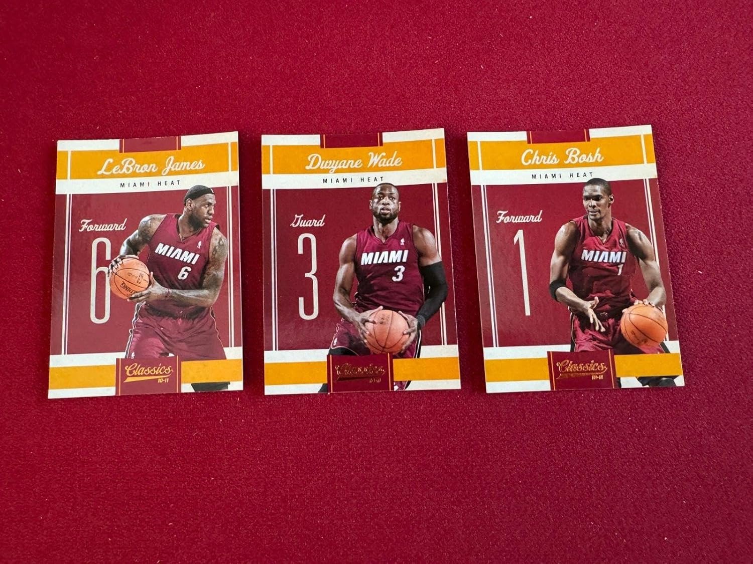 2011, Miami Heat, "BIG 3" PANINI Trading Cards (LeBron James/Wade/Bosh) - Unsigned Basketball Cards