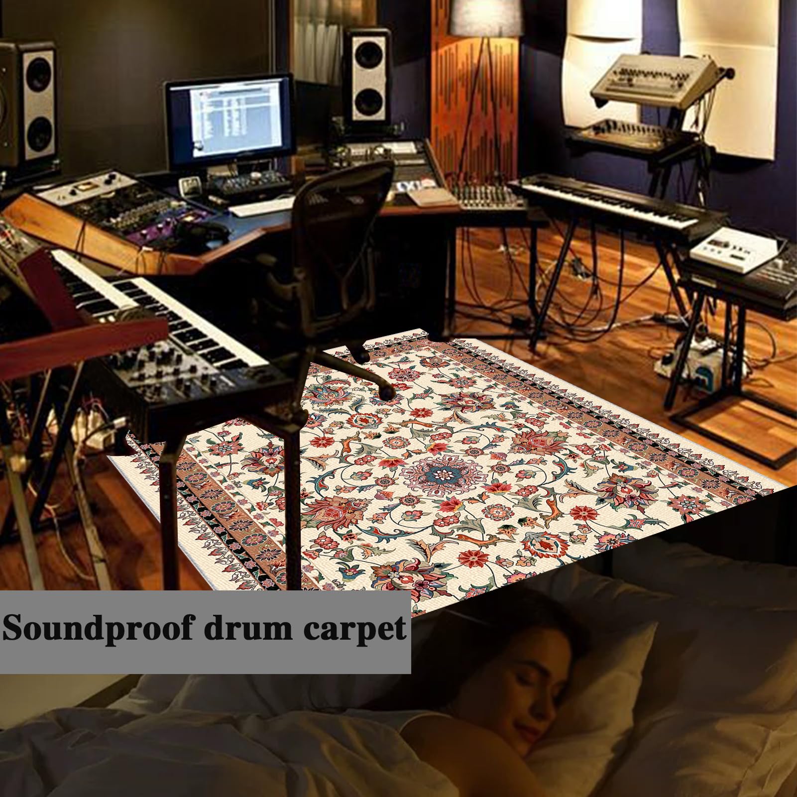 Tapis pour Batterie electronique 180 x 150 cm Tapis Batterie Acoustique Tapis Batterie Insonorisant Tapis de Tambour Tapis de Batterie Tapis Anti-dérapants Tapis de Sol pour Instruments de Musique