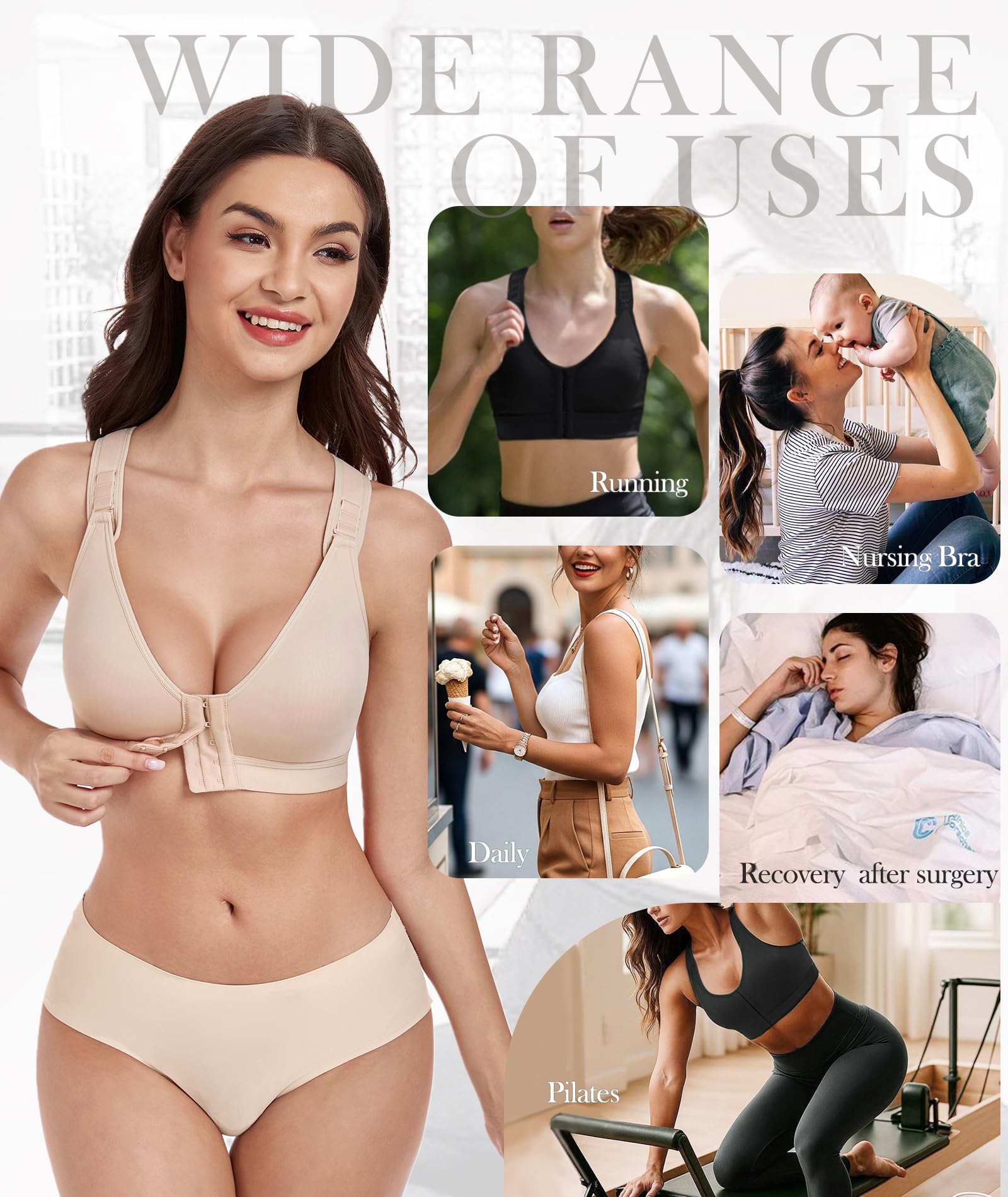 DotVol Soutines-Gorge postopératoire Boucle Avant Sport minimiseurs Fort Poitrine réglable Racerback Comfort Bustier