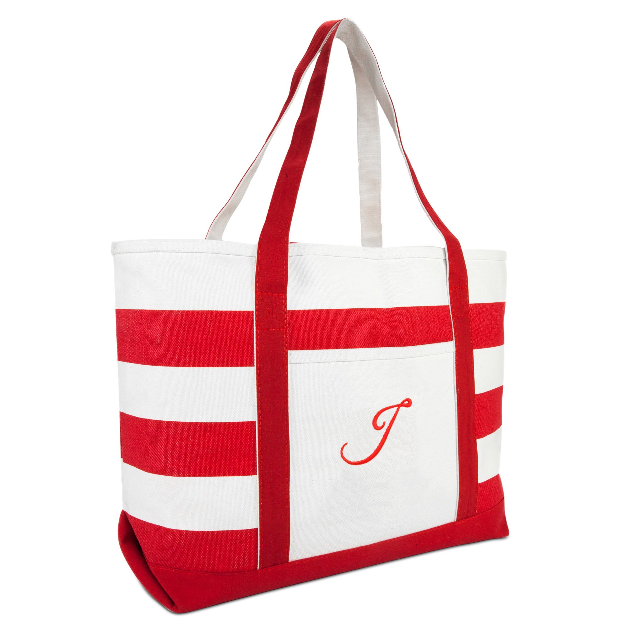 DALIX Beach Tote Bag Shoulder Bags Striped Monogrammed Red Ballent Letter A - Z
