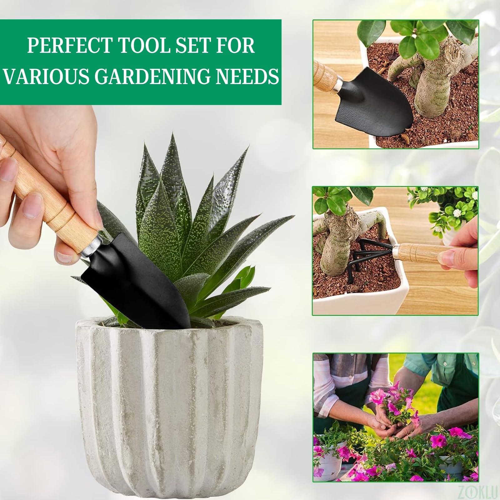 Mini Herramientas de Jardín 7 Piezas Juego de Herramientas Hierro con Mango de Madera Mini Jardín Planta Herramienta Pala Jardín Herramientas Manuales para Bonsái, Plantas y Flores en Maceta