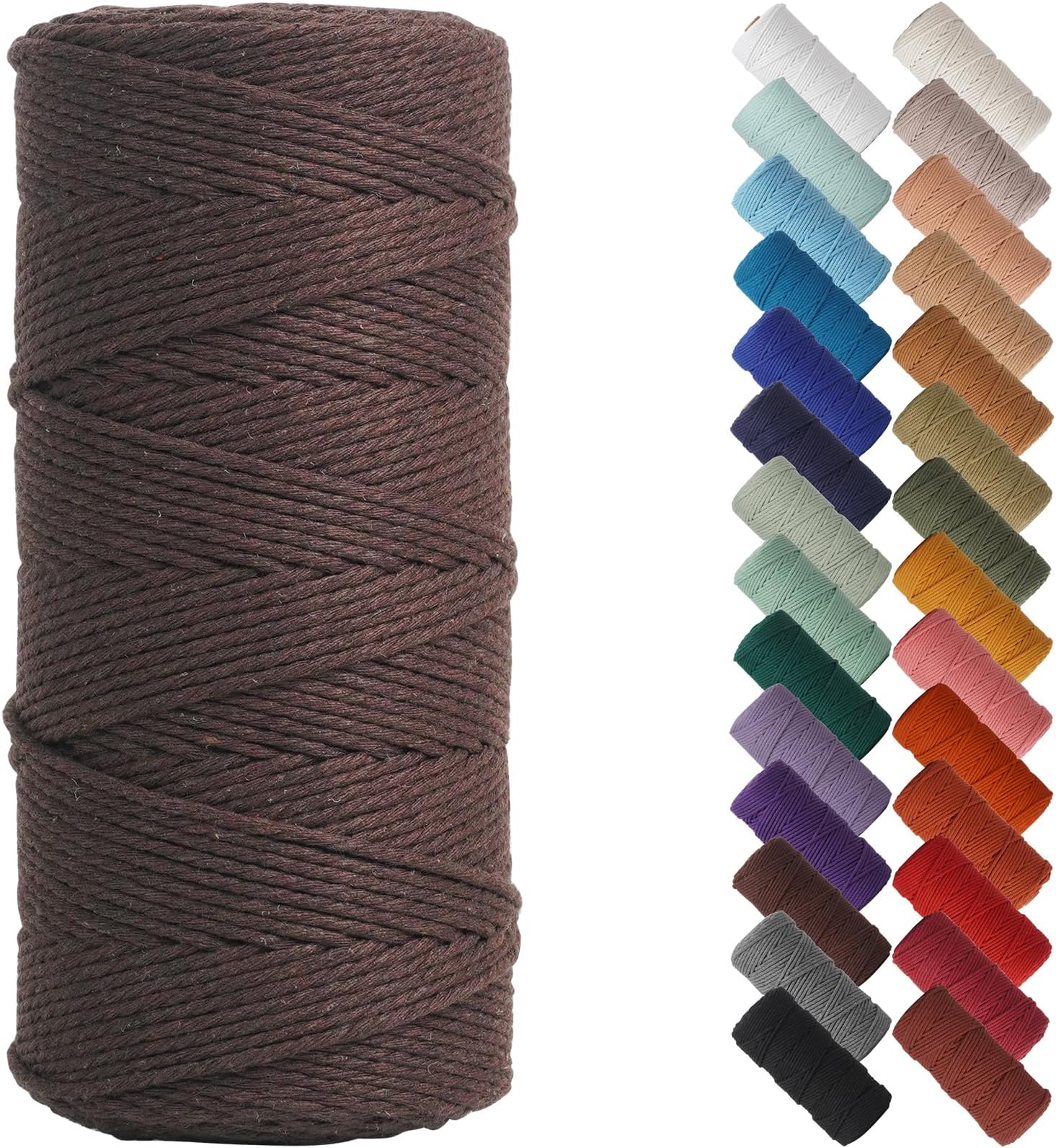 NOANTA Dark Coffee Macrame Cord 2mm x 220yards, Colored Macrame Rope, 3 Strand Twisted Cotton Rope Macrame Yarn, Colorful Cotton Craft Cord for Wall Hanging, Plant Hangers, Crafts, Knitting