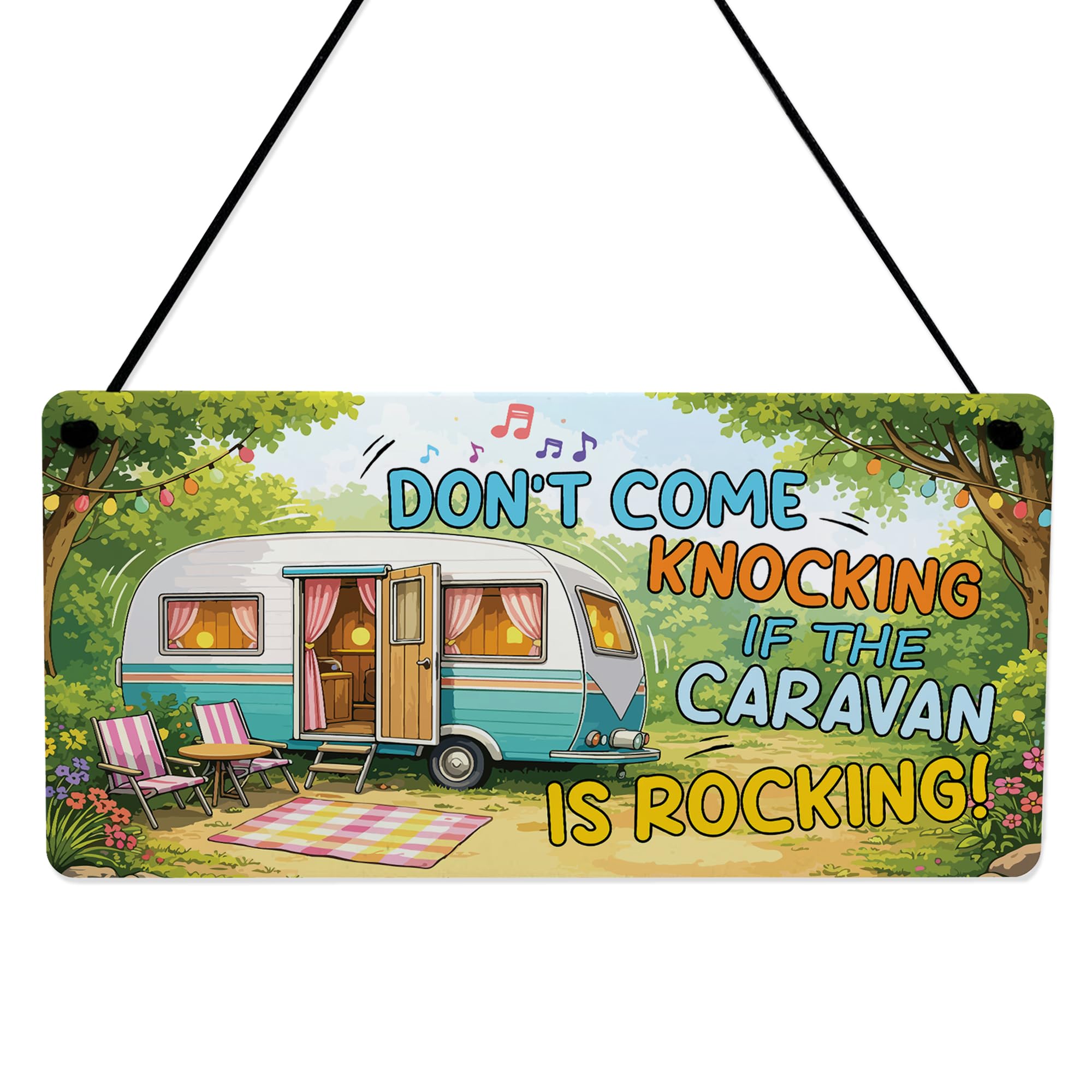 Red Ocean Funny Caravan Sign - Don't Come Knocking If The Caravan Is Rocking - Campervan Hanging Plaque, Caravanning Door Sign, Camping Gift, Outdoor Garden Caravans Decor