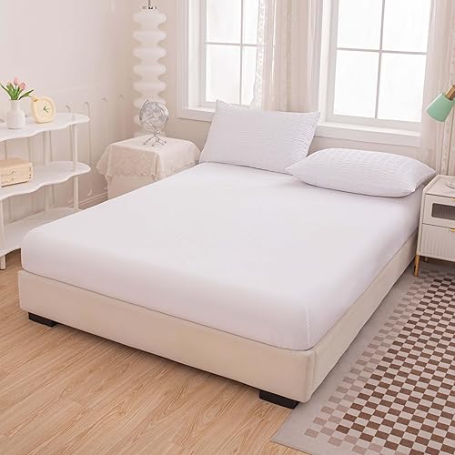 Miniatura 5 de Juego de edredón de sirsaca de 5 piezas de microfibra ligera y suave para mujer, tamaño Queen de sirsaca de sirsaca de color blanco claro, para