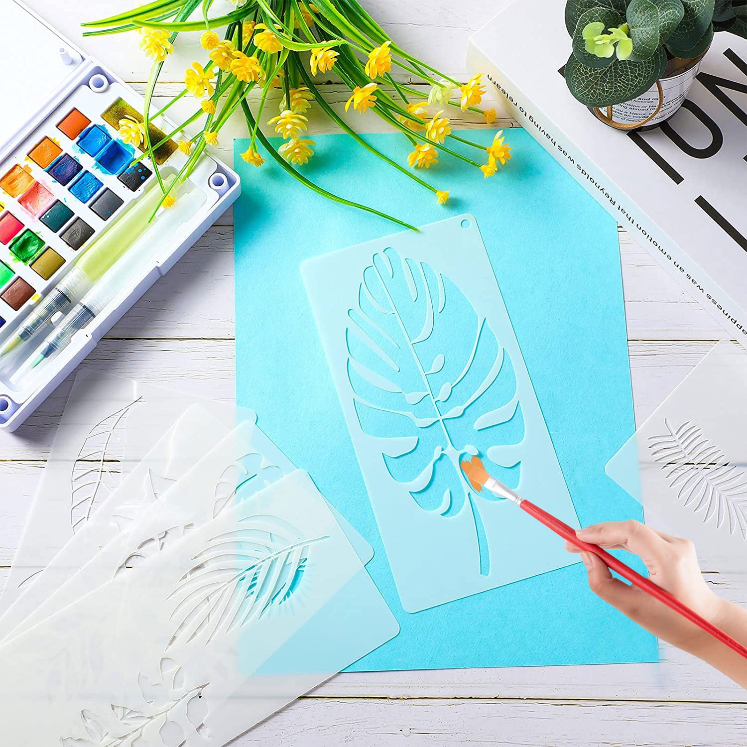 16 Stencil Foglie Per Pittura - Modelli Riutilizzabili Per Pareti, Legno E Artigianato - Design Naturale - Foto 5