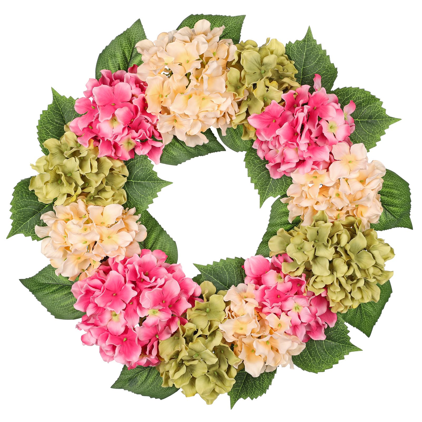 50cm Künstliche Hortensie Kranz Faux Blume Kranz, Faux Rosa Beige Grün Hortensie Dekorativen Kranz für Haustür, Mantel, Wand, Bauernhof Deko