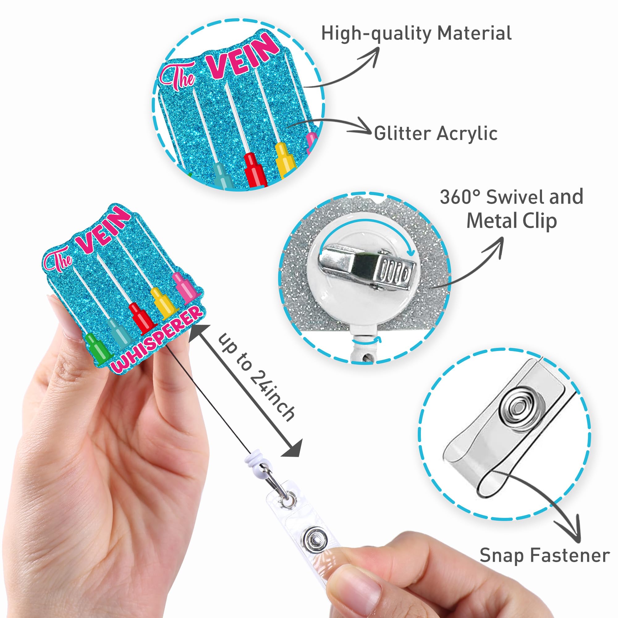 Quelay 6 Pcs Blood Bag Glitter ID Badge Reels - Retractable Nursing Badge Holders With Clip For Nurses, Doctors, Medical Staff - View #10