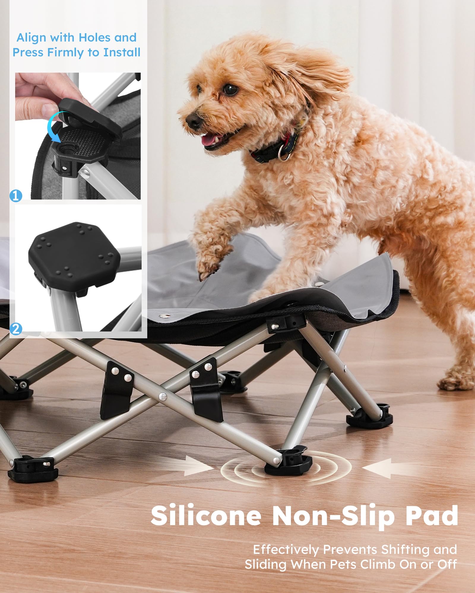 pecute Outdoor Hundeliege erhöht mit Kühlmatte Hund Selbstkühlend, 3s Faltbar Haustierbett mit Abnehmbarem Kühlmatte Hunde Katzen, Stabile Atmungsaktivem Hundebett in und Outdoor Camping, Grau