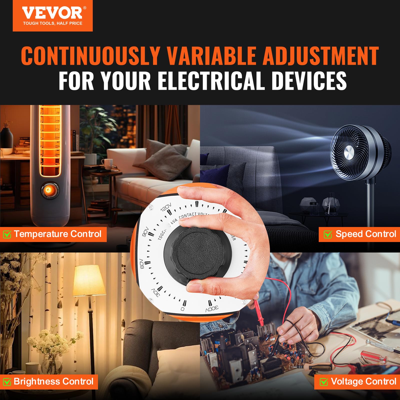 VEVOR Transformateur de tension variable auto 3000 VA, 10 A, entrée 230 V, sortie 0-300 V, régulateur de tension AC LCD 4 fusibles, interrupteur de commande thermique pour maison, bureau industriel