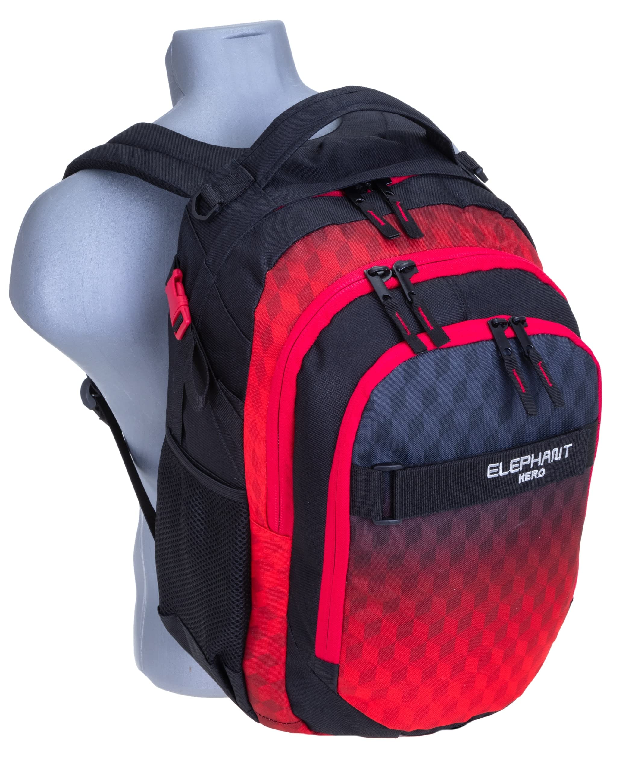 Elephant Schulrucksack Rucksack 3tlg.Set 12868 Red Cube +rsm | 3 Teile Bag Pack Rucksack Schultasche Sporttasche Mäppchen Box Schule Jungen Mädchen Laptopfach Rot Schwarz