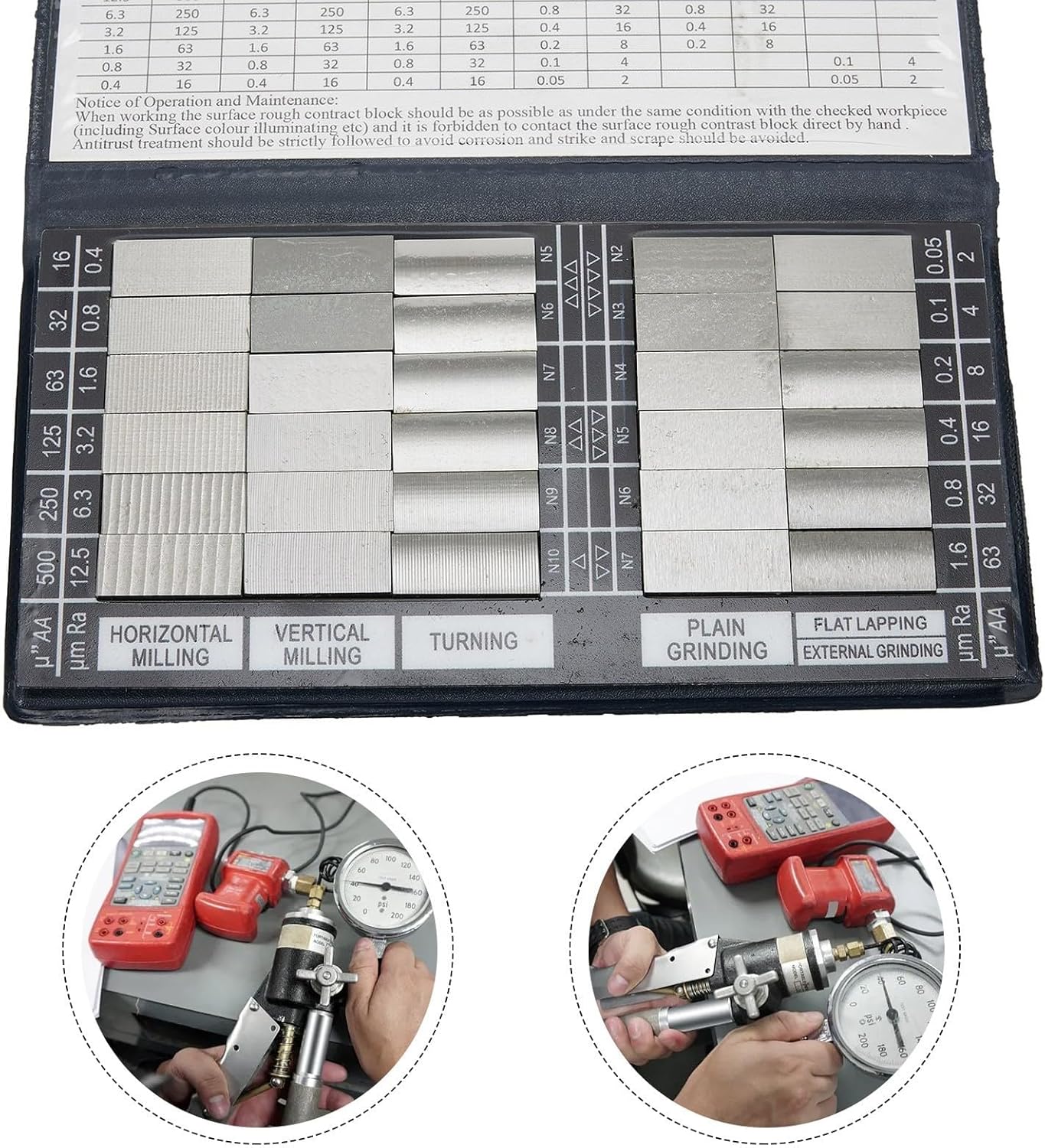 Roughness Comparator Set Ra0.05-12.5, 30-Piece Machined Finish Gauge for Turning Milling Grinding Polishing, Metalworking Inspection Tool