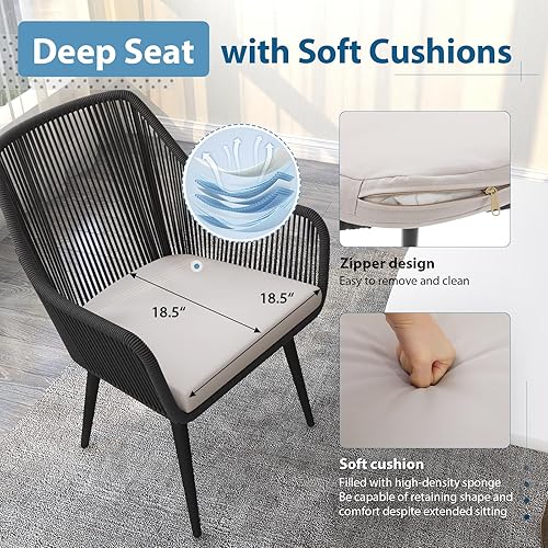 Miniatura 4 de JOIVI Juego de 6 sillas de comedor al aire libre, 6 sillas de patio de cuerda tejida con reposabrazos y cojines de asiento para porche exterior,