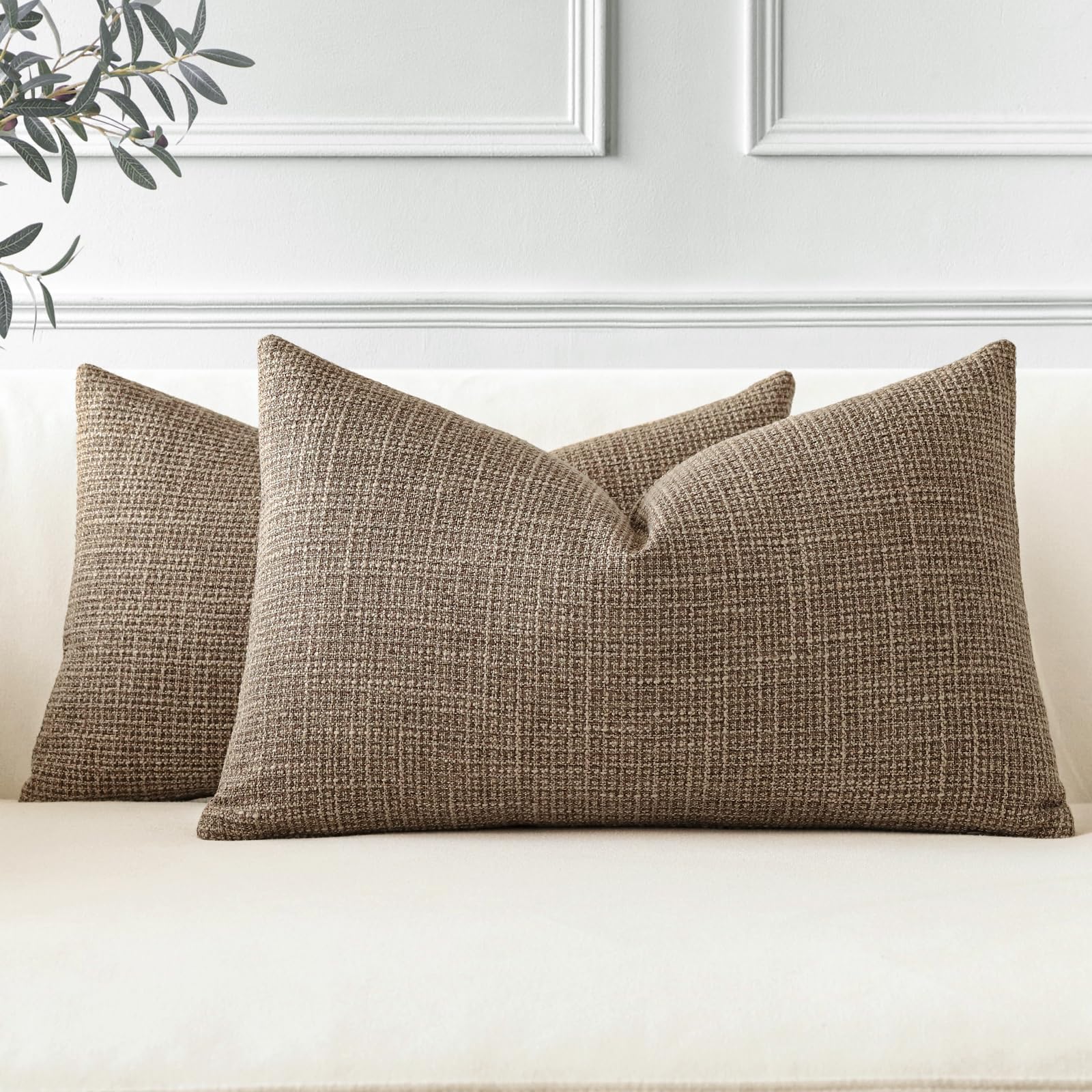 JOTOM Set of 2 Cushion Covers 30x50 cm Linen Coffee Brown Decorative Throw Pillow Covers 12x20 Inch Lumbar Cushion Case Home Decor Pillowcases for Couch Sofa Living Room Bed (Coffee Brown)