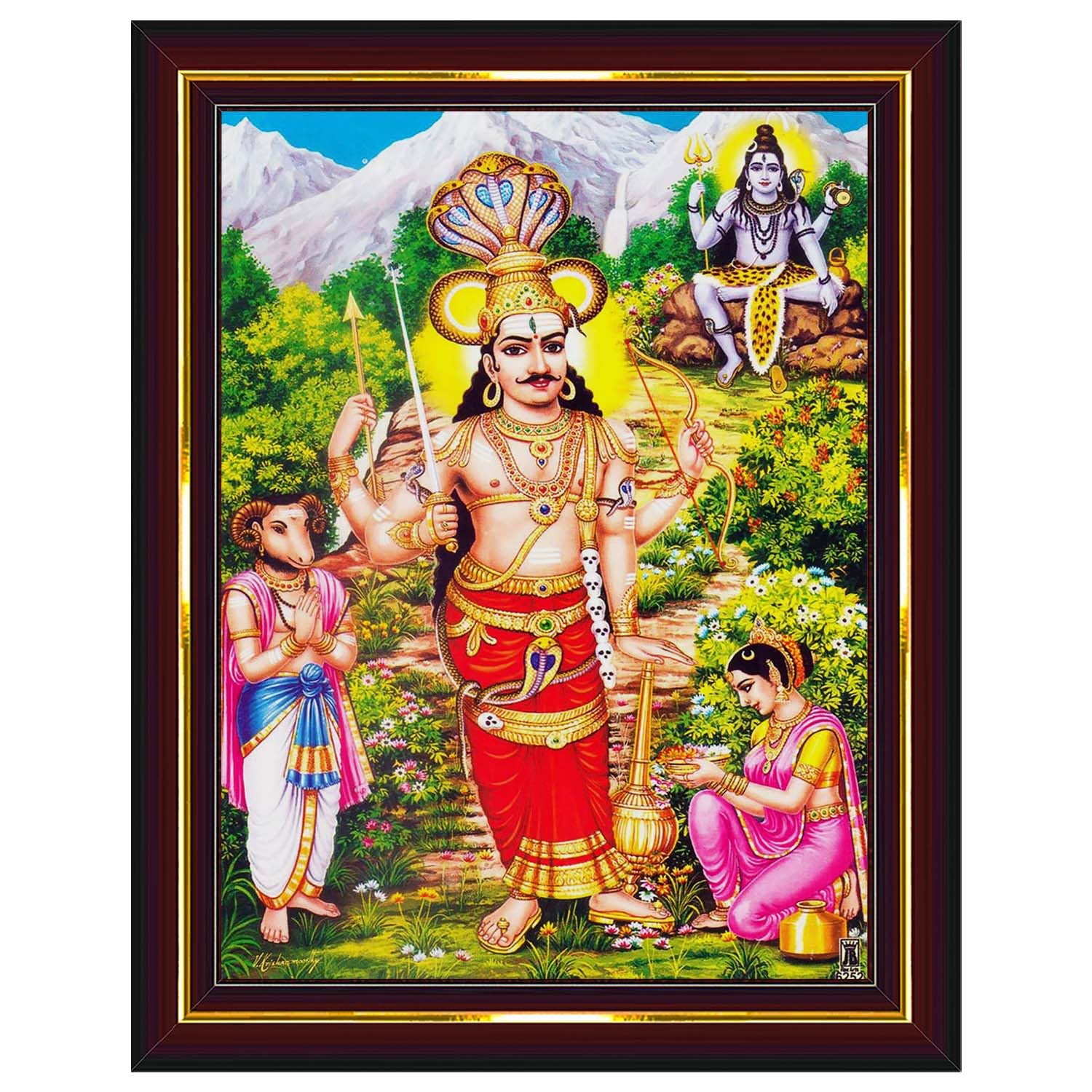 Lord Veerabhadra Swamy Veer Veera Bhadra Wall Painting Framed Home Decor (Wood,Matte,Brown,Small Size,6 x 8 Inch) B279S-image-27