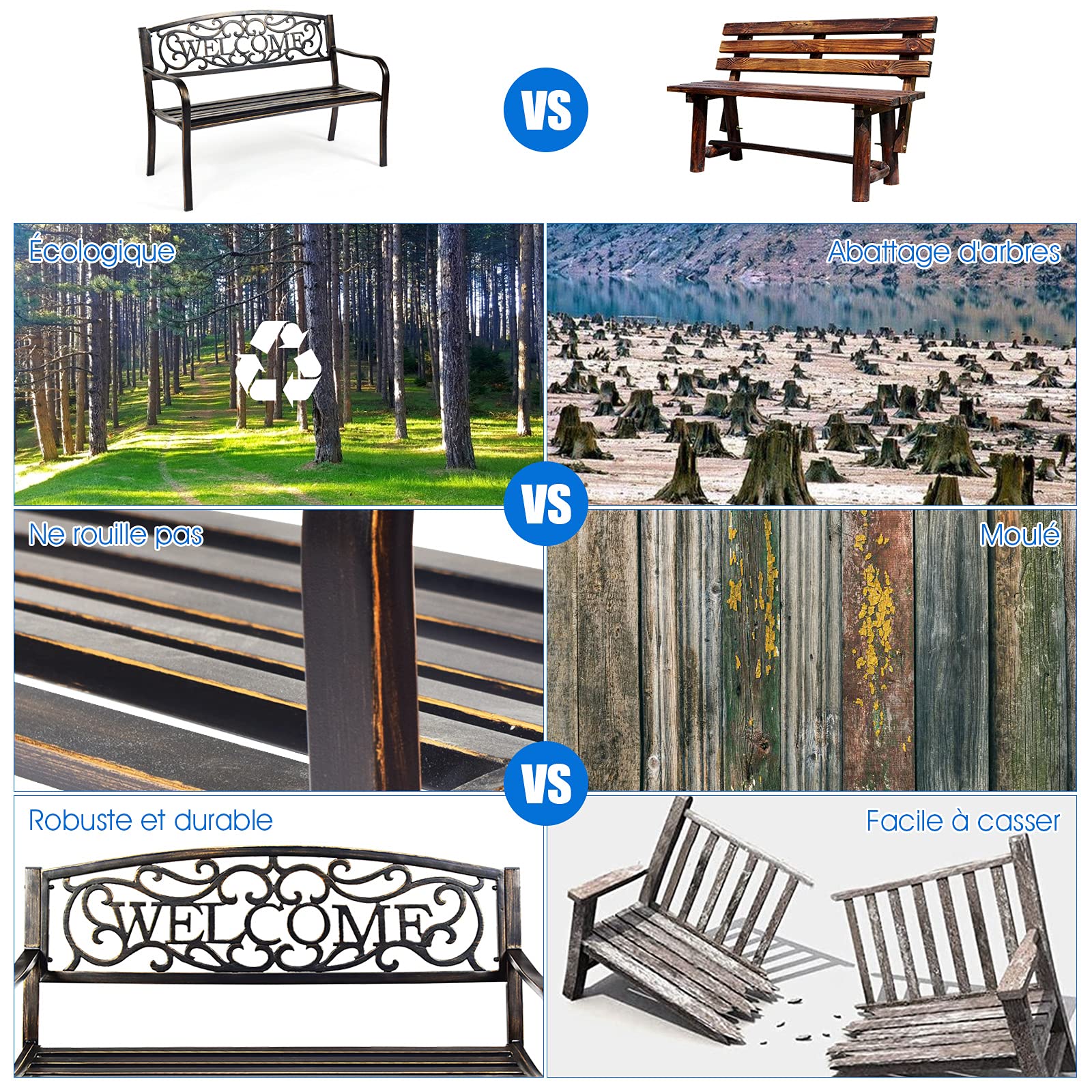 GOPLUS Banc Exterieur Jardin, 127 x 63 x 89 CM, Place pour 2 Personnes, Banquette Exterieur de Cadre en Métal, Charge 320KG, Dossier Ajouré avec Motif Mot, Idéal pour Patio, Piscine (Bronze)