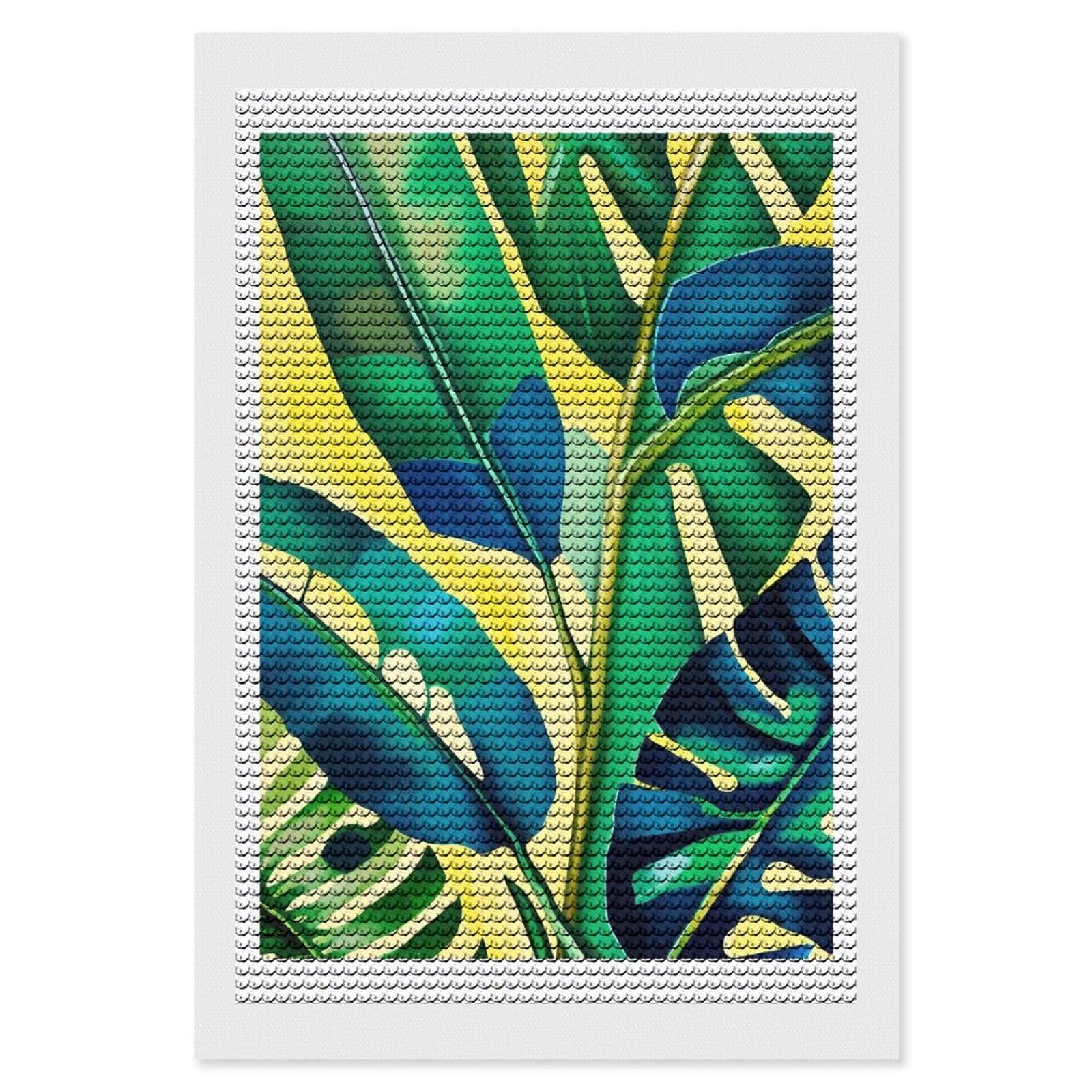Junmoney Jungle Vibes Painting DIY Diamond Art Canvas Kit 8"x12", Adhesive Canvas, Easy to Enjoy, Farmhouse Decor, Festive Craft Gift