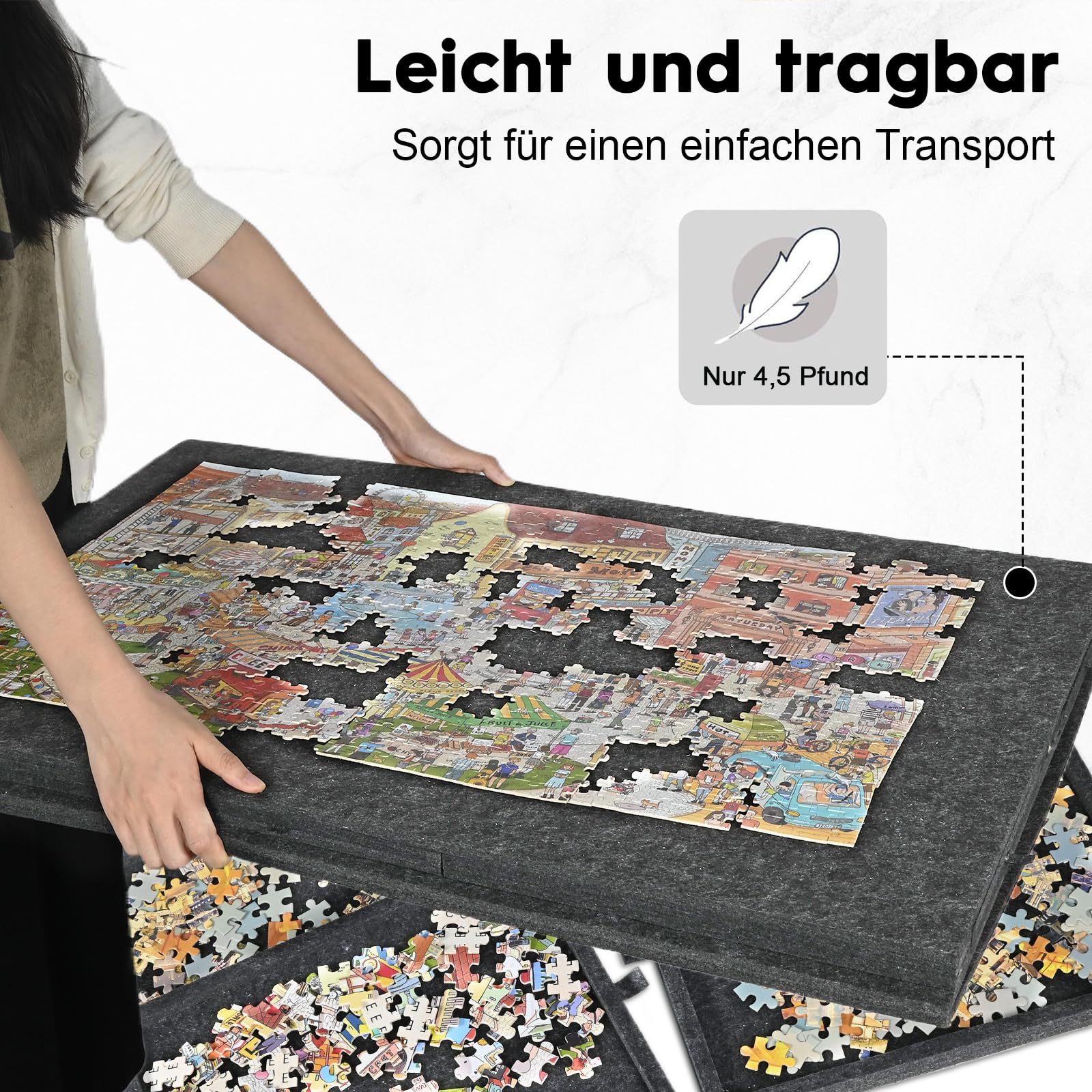 Kippbares Puzzlebrett Mit 2-In-1-StäNder Und Abdeckung, Ultraleichter Puzzletisch Aus Filz, Tragbarer Puzzletisch Mit 6 Schubladen, Bis Zu 1000 Puzzles