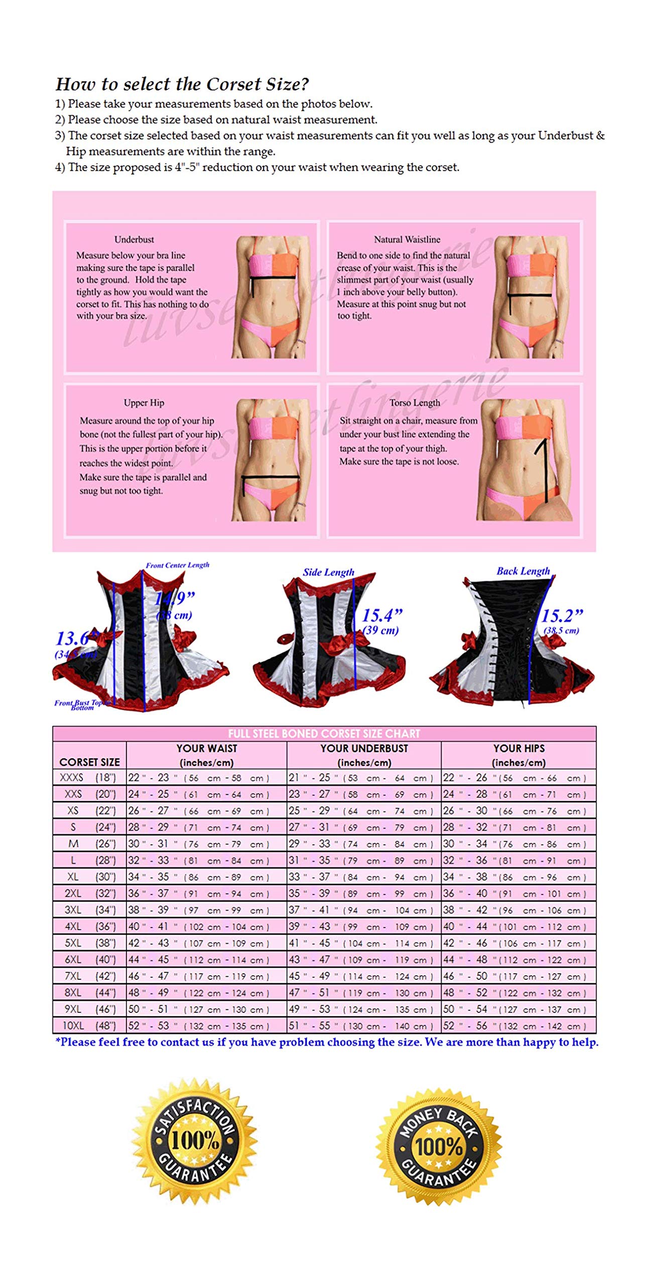 Heavy Duty 22 Double Steel Boned Waist Training Satin Underbust Shaper Corset Frills Style #8408