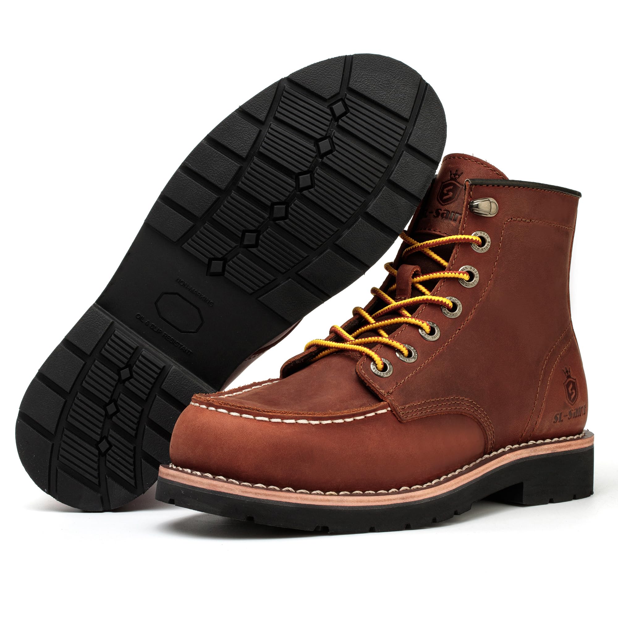 SL-Saint Stivali da lavoro da uomo Soft Moc Toe Classic Casual 6'' con suola con zeppa Scarpe da marroni/Nero