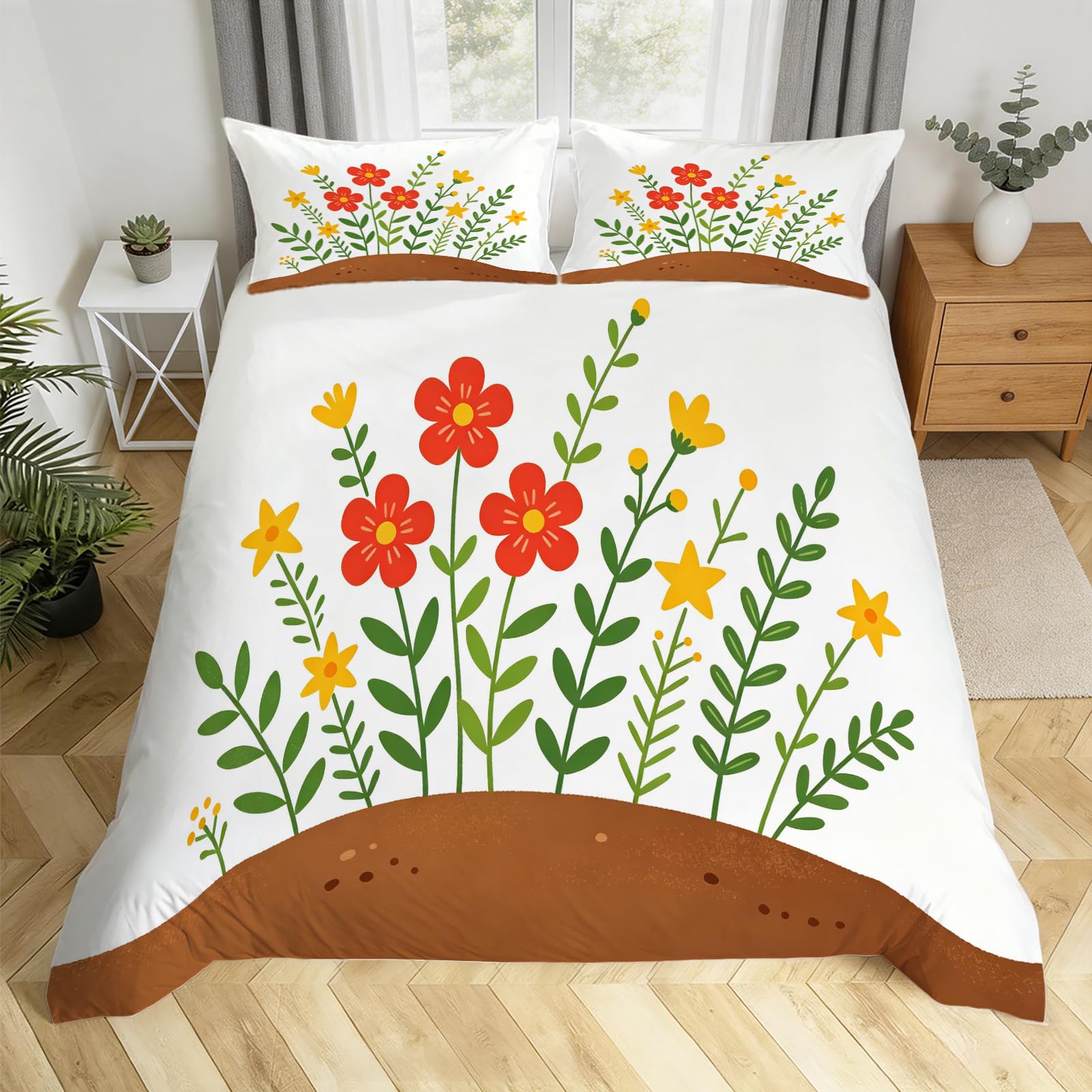 Housse de couette 160x200 cm fleurs de dessin animé et taies d'oreiller