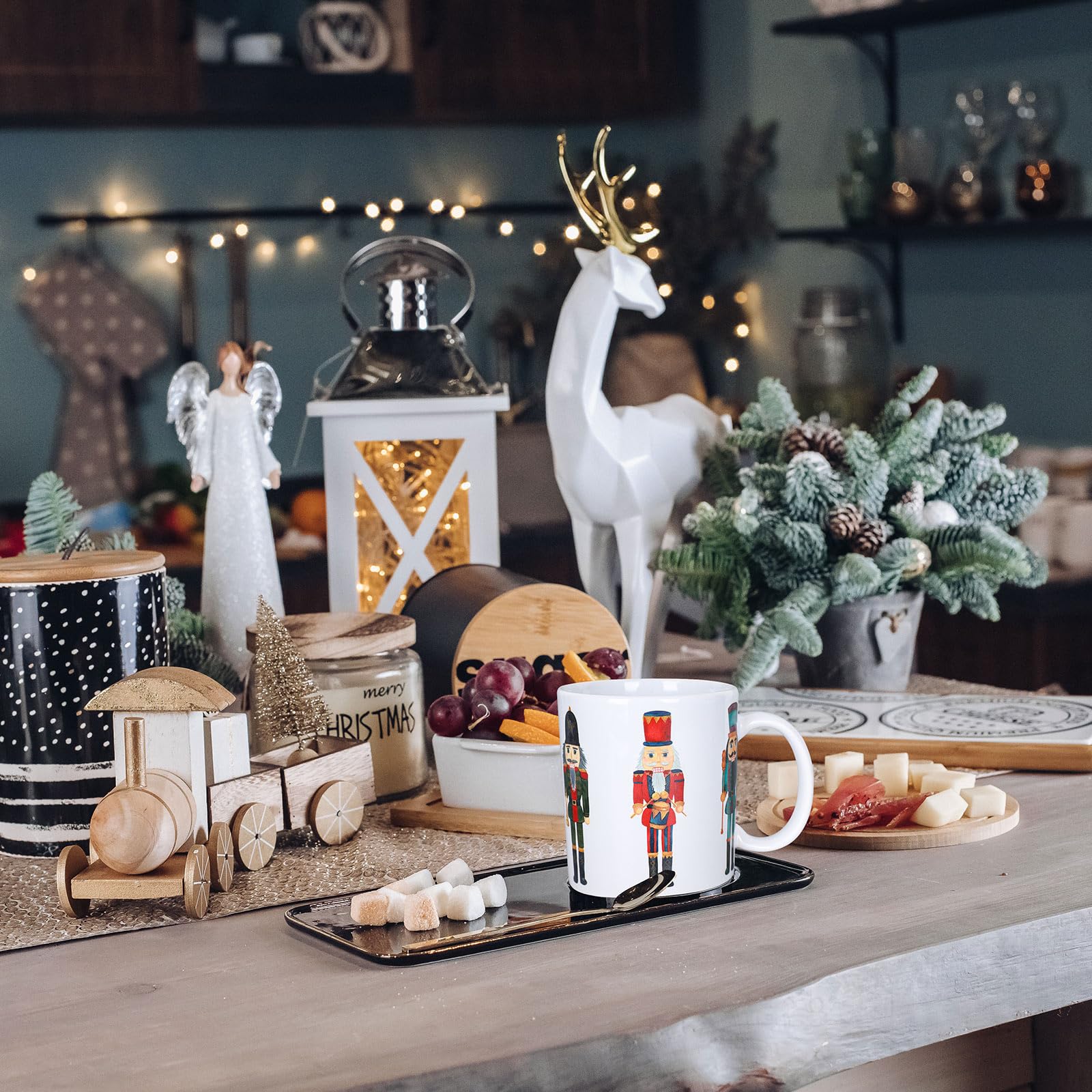 AnyDesign 2-teiliges Weihnachtstassen-Set, 340 ml, Nussknacker-Kaffeetassen, Weihnachten, Winter, Urlaub, Keramik-Trinkbecher für Zuhause, Schule, Büro, Tisch, Tafelaufsätze, Einweihungsgeschenk
