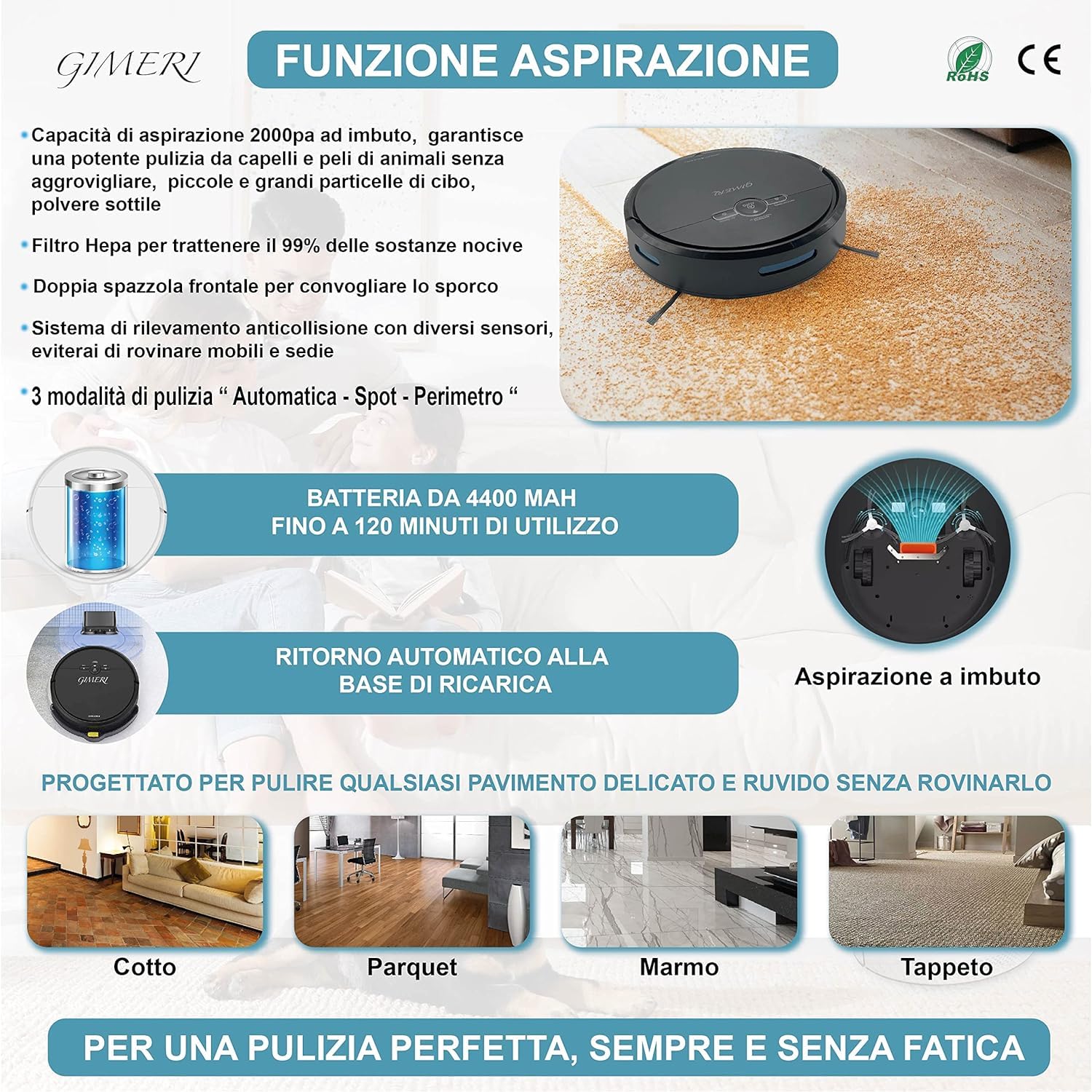 Robot Odkurzacz i Podłogi Bateria 4400 mAh WI-Fi Kompatybilny z Alexa Google, Pomiary 320x78 mm Automatyczne Ładowanie, Anti-Fall, Lawa Suszarka Ssąca Podłogi 2000 Pa