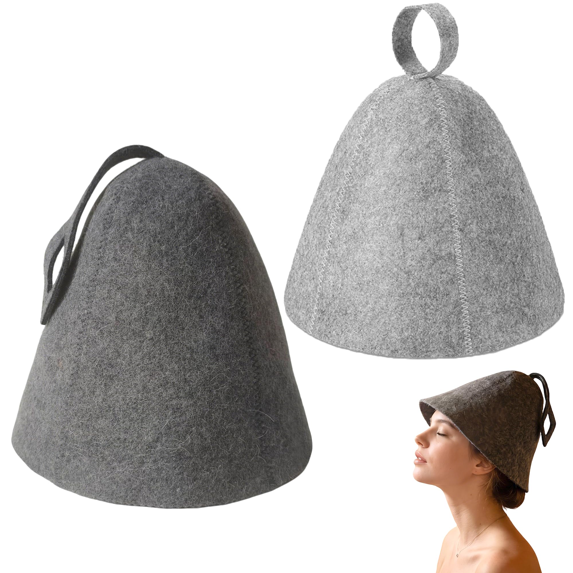VVJIJILLY 2pcs Wool Felt Sauna Hat Set for Men and Women Grey