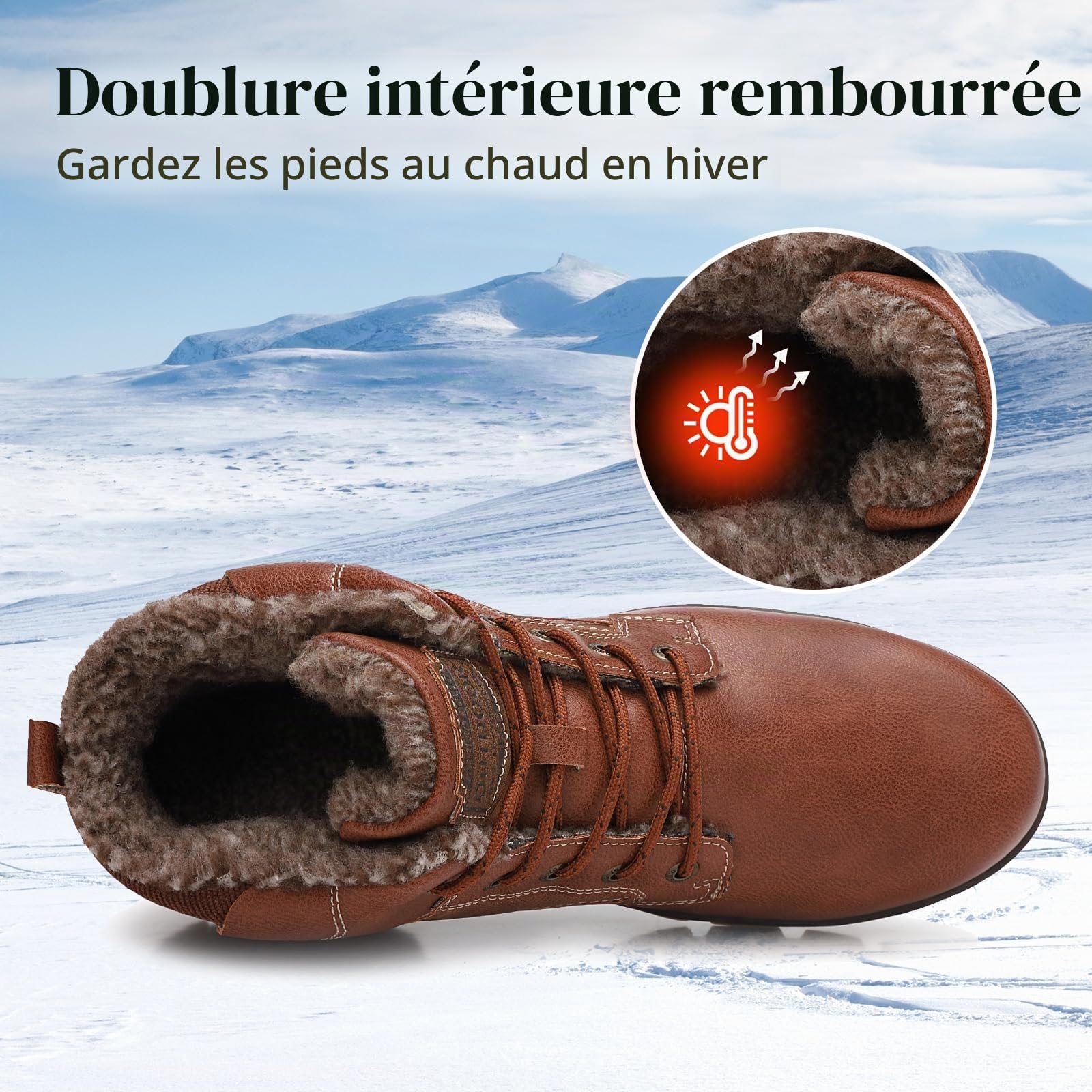ARRIGO BELLO Bottines Homme Cuir Chaussures de Randonnée Hiver Fourrées Bottes de Neige Marche EU41-46