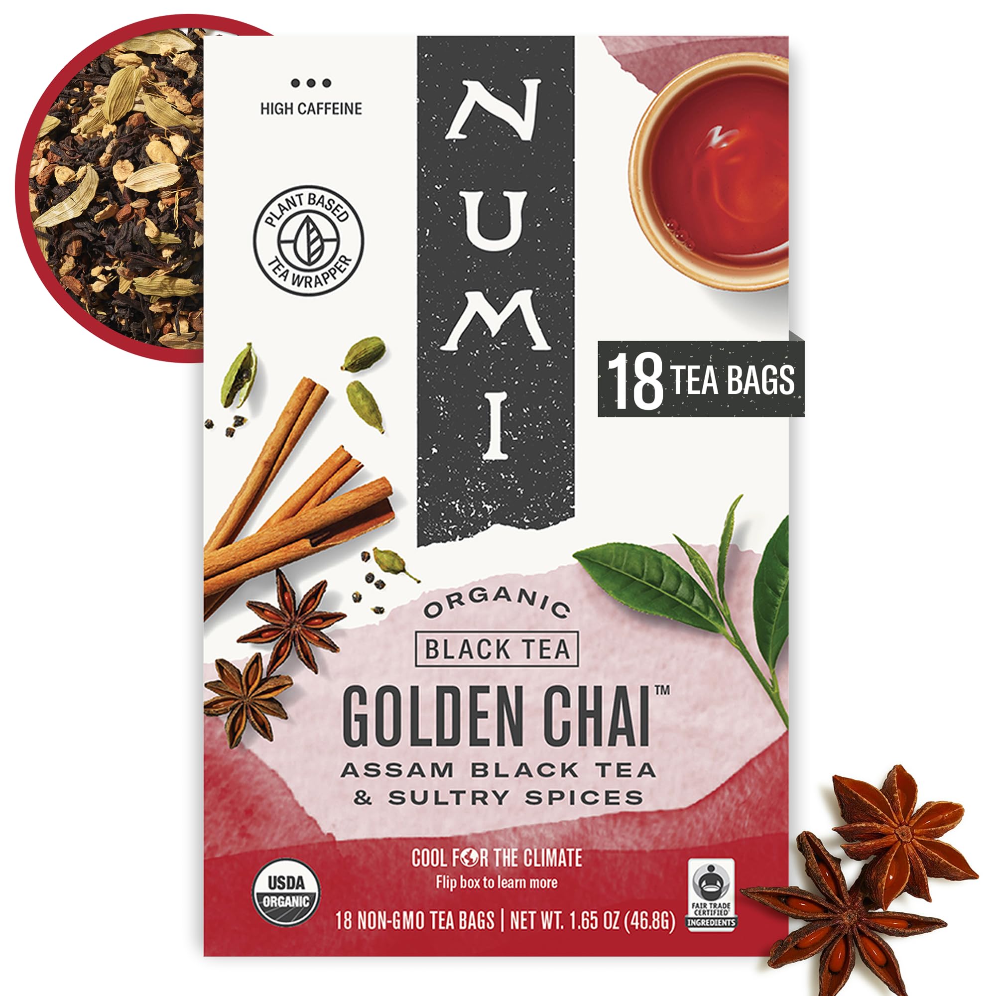 Amazon.com : Numi Organic Golden Chai Tea, 18 Tea Bags, Assam