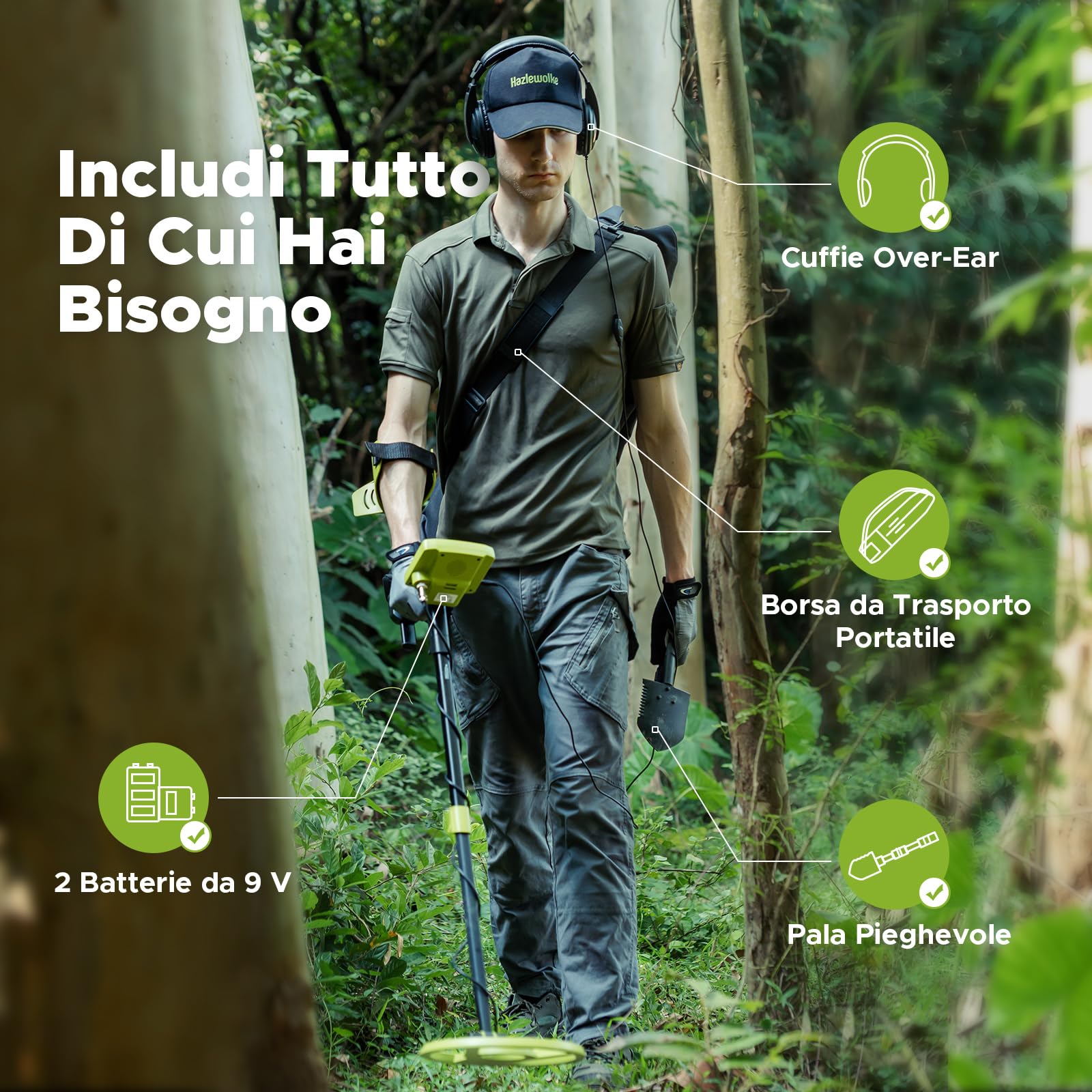 Hazlewolke Metal Detector professionali per adulti con Pinpoint & modalità di memoria, 5 modalità con maggiore precisione 25CM bobina impermeabile per il rilevamento dell'oro, display LCD più grande