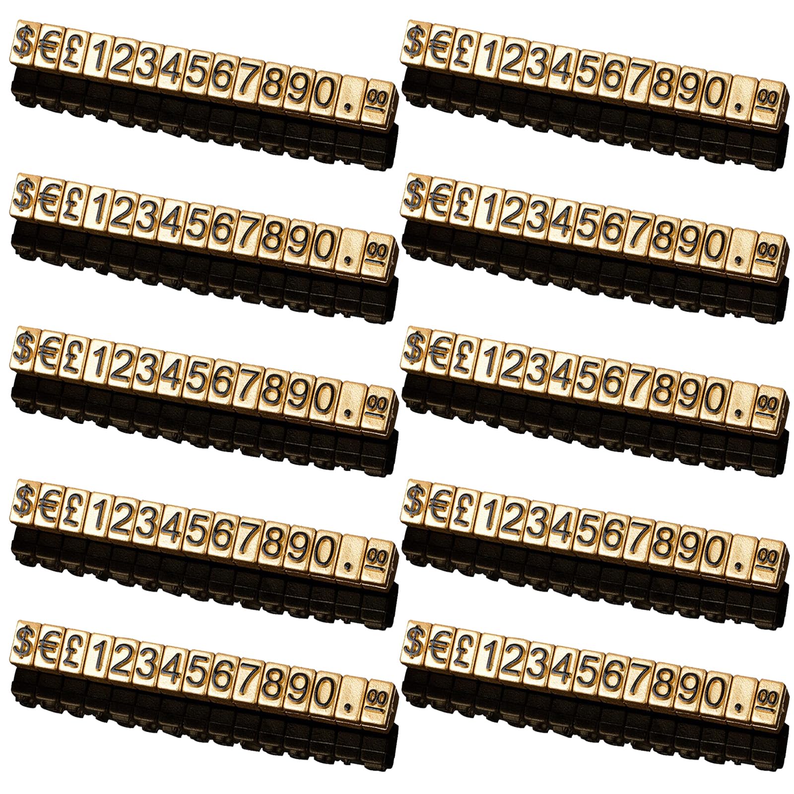 Unifizz Digital Price Tag, 5mm Height Counter Commodity Price Label Tag, £ € $ Arabic Number Price Display Board, Gold Base Black Word 10 PCS