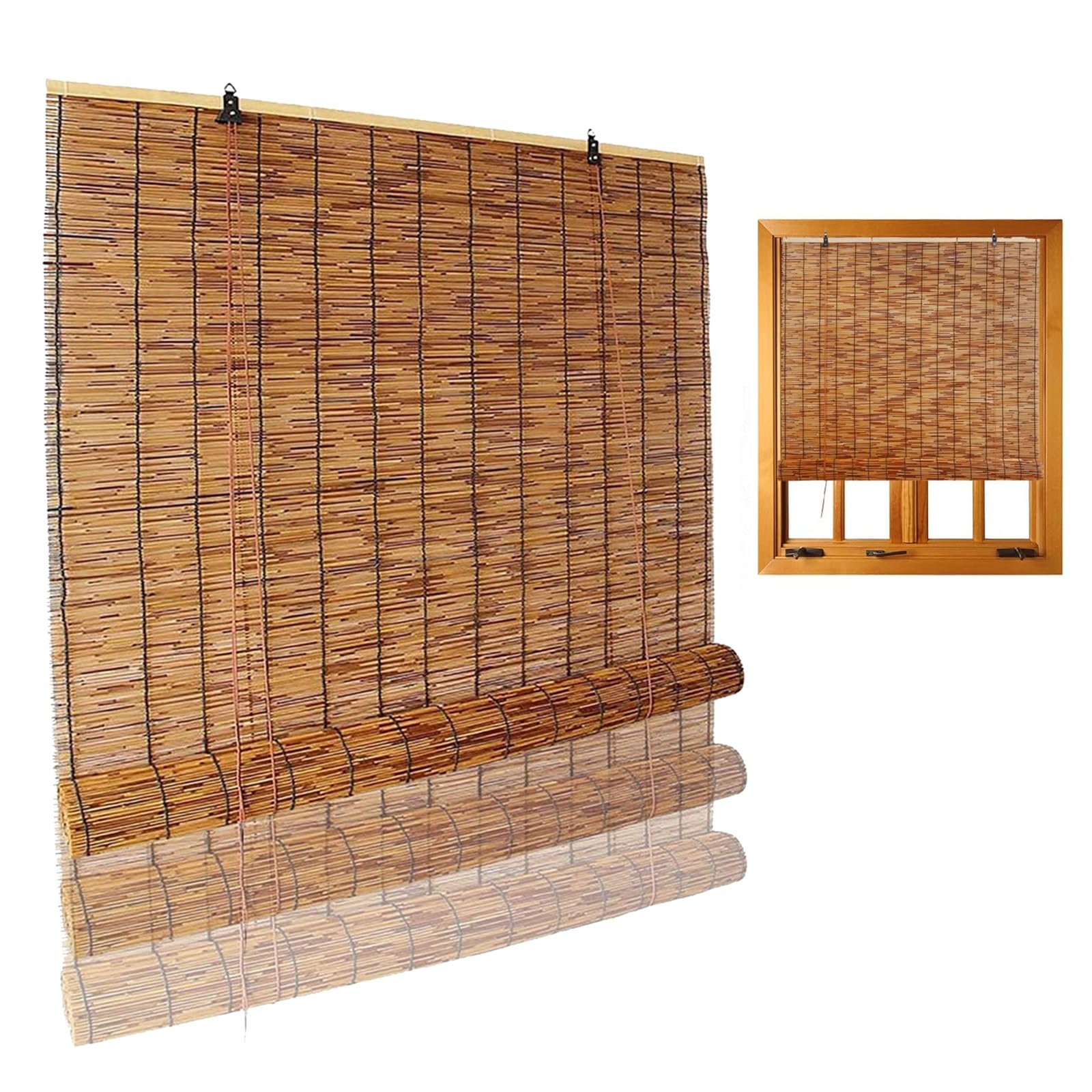 CMJYMX Bamboo Roll-up Shades With Lifter, Indoor Privacy Bamboo Shades, Retro Natural Reed Blinds For Porch Pergola Partition Decoration Privacy Sun Protection Breathable(90x120CM/35x47IN(WxH))