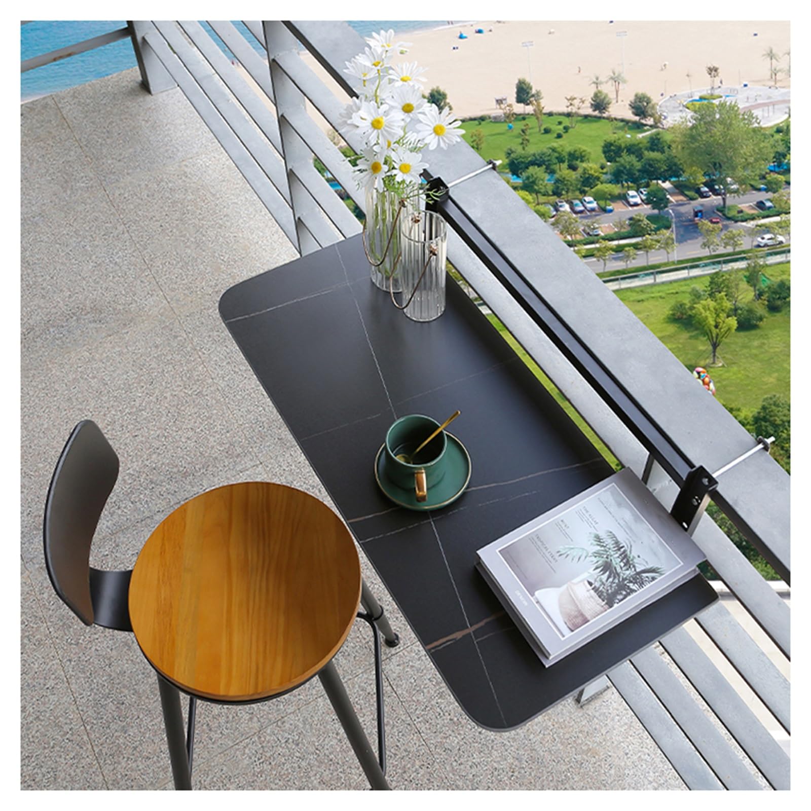 Garde-corps de balcon pliable réglable noir 80x35cm barrière de sécurité
