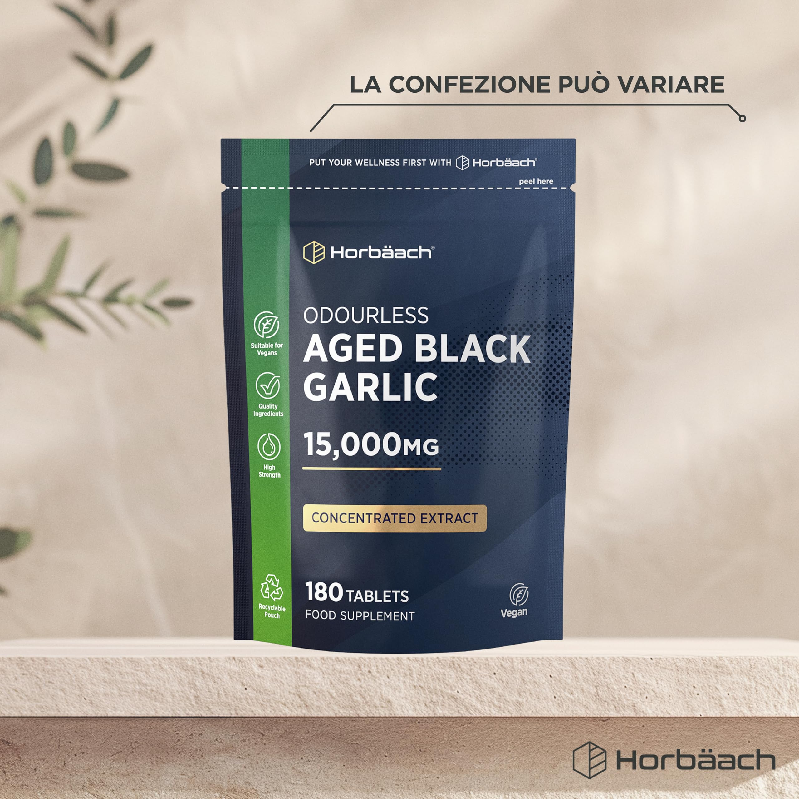 Aglio Nero Fermentato 15000mg | 180 Compresse Vegane | Integratore Inodore e Senza Gusto | Horbaach