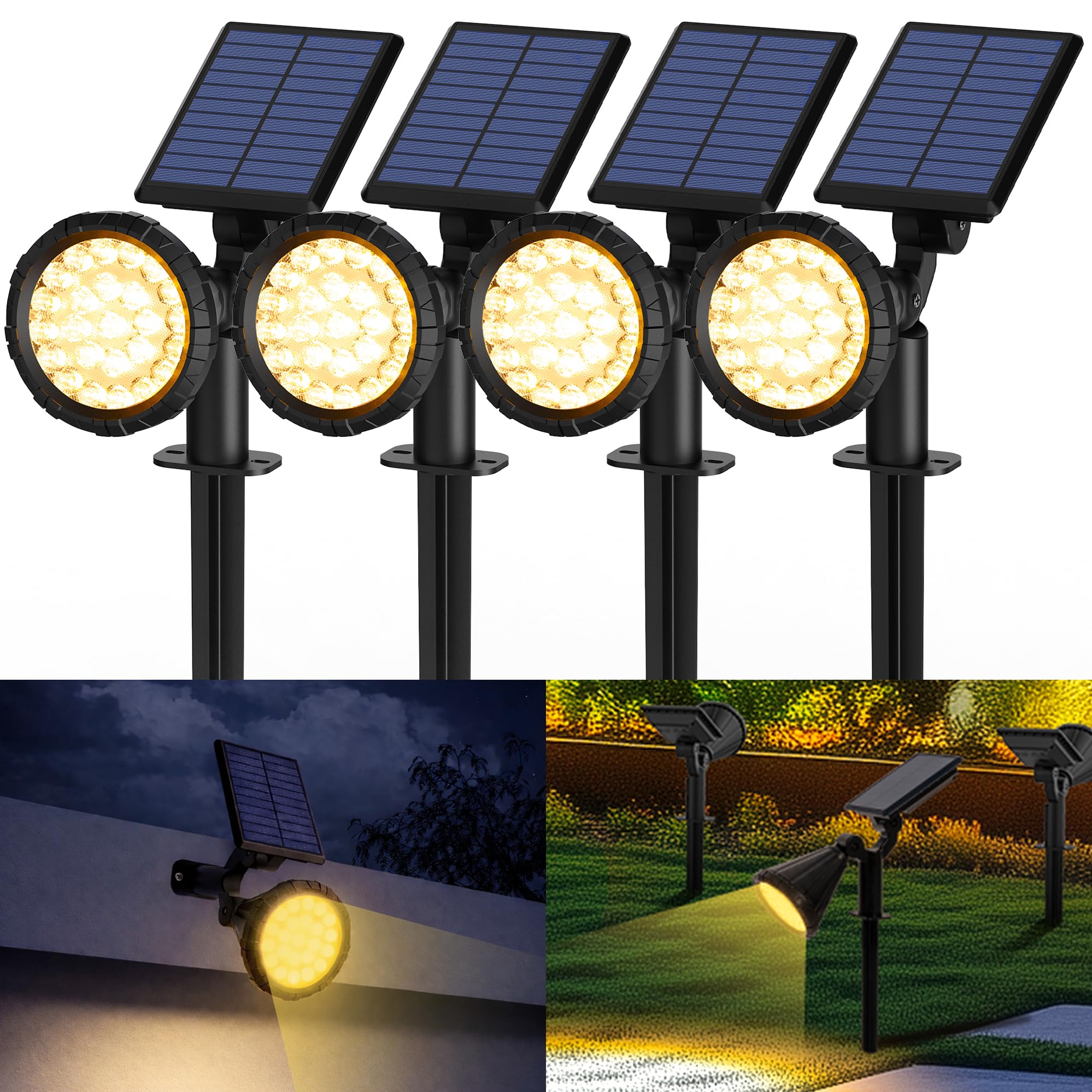 Solpex Lot de 4 Spots Solaires d'extérieur, projecteurs solaires,IP65 étanches à 25 LED lampes solaires pour chemins, extérieur Jardins, Clôtures (Blancs Chaud)