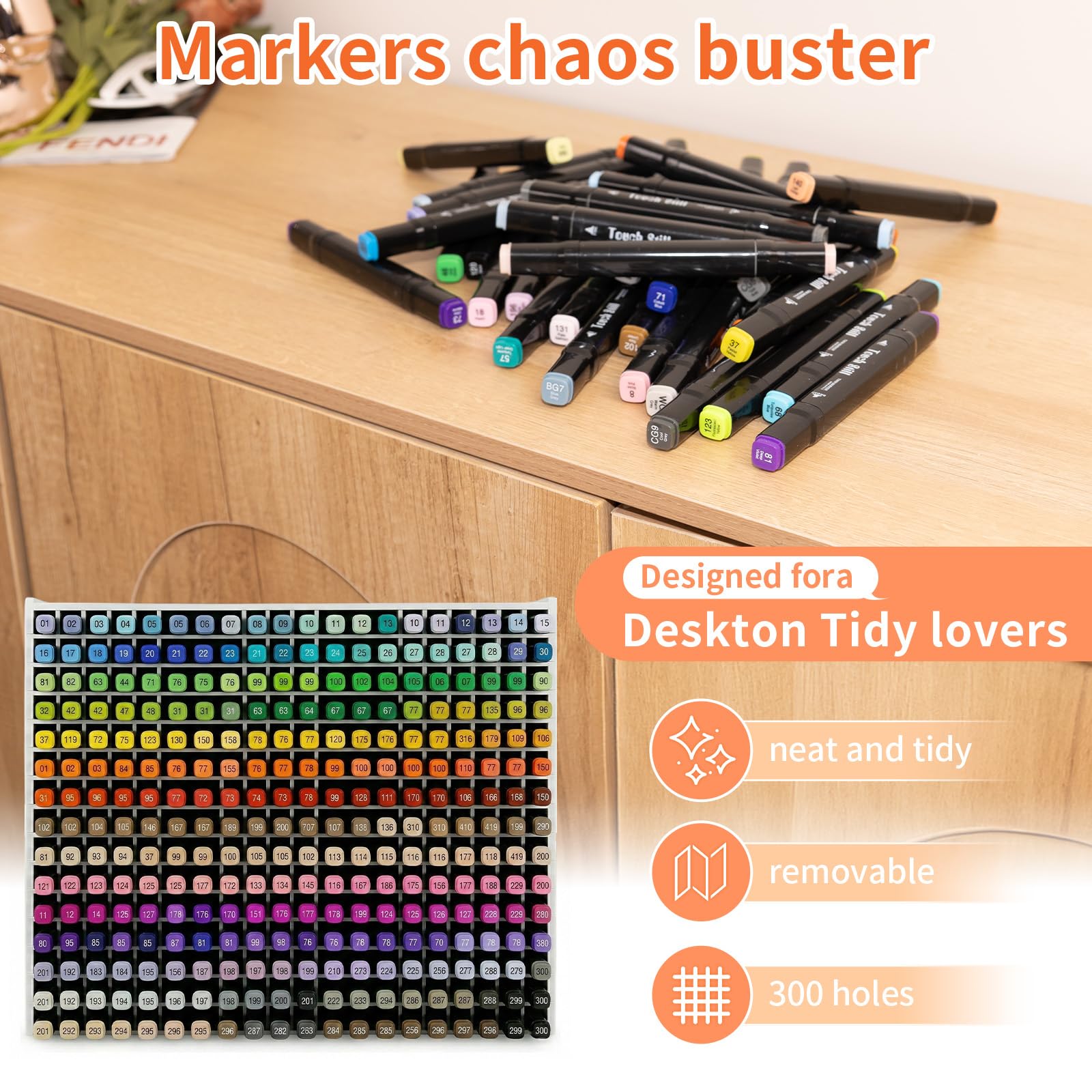 Rangement Feutre - Support Organisateur pour Feutres et Marqueurs avec Fixation Vis, PVC Renforcé, Séparateurs Réglables (Stylos, Pinceaux) (300 Emplacements)
