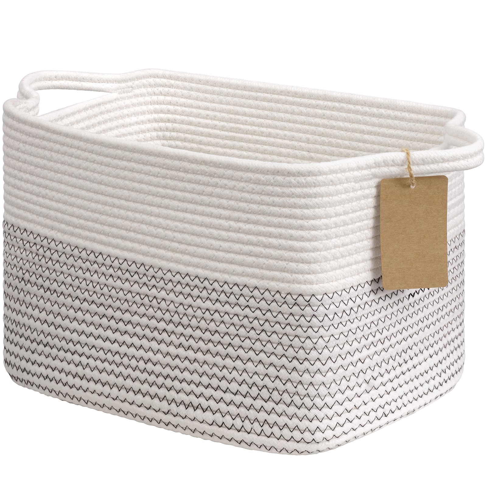 Timeyard Mix White Woven Storage Basket, Cotton Rope Baby Laundry Basket For Toy Storage, Rectangle Stylish Gift Baskets With Handles, Decorative Clothes Organizer For Bedroom, 33 X 25.4 X 22.9 Cm