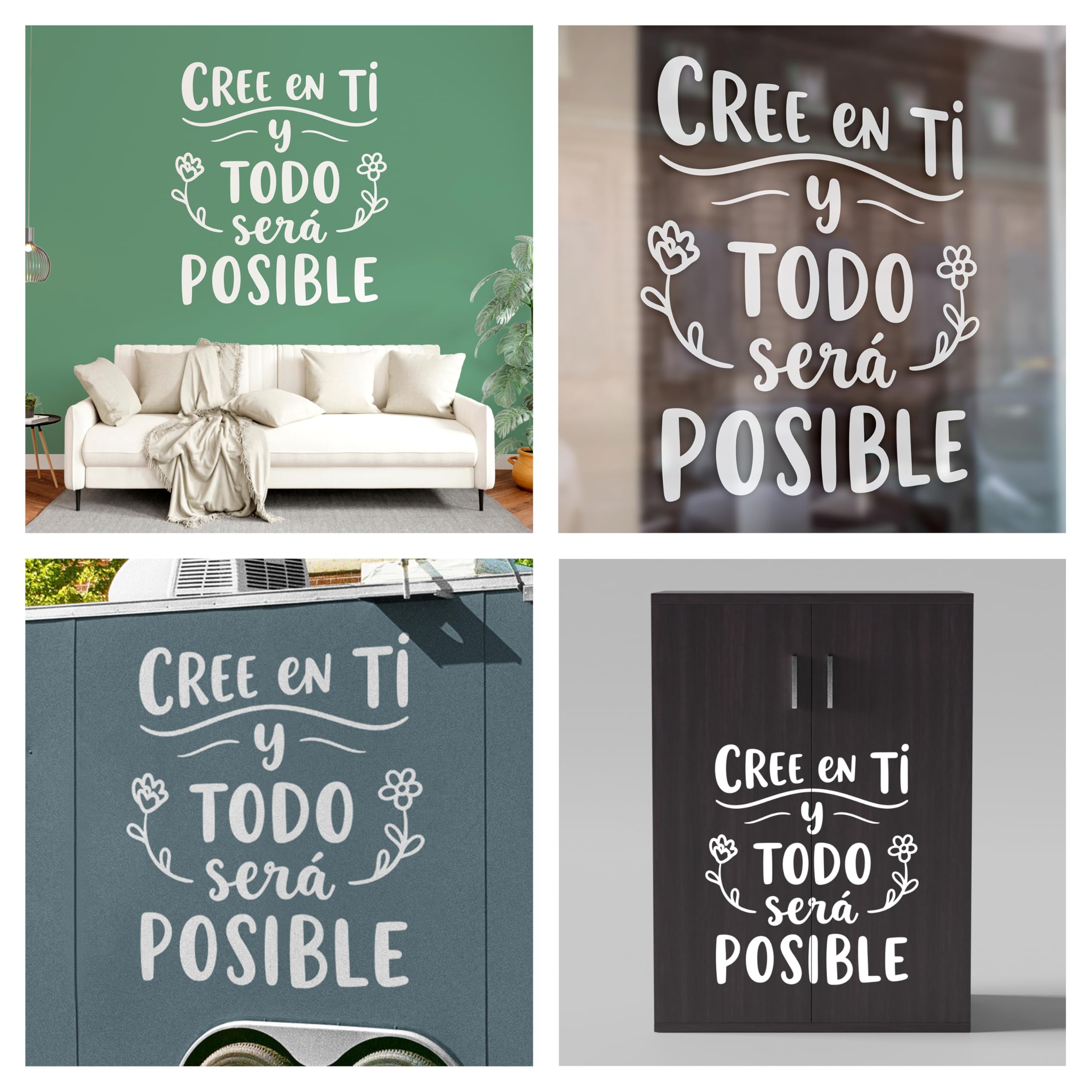 Vinilo Decorativo de Pared, Pegatina Adhesiva con Frase Inspiradora "Cree en Ti y Todo Será Posible" para Sala, Dormitorio u Oficina (Blanco, 120 x 107 cm)