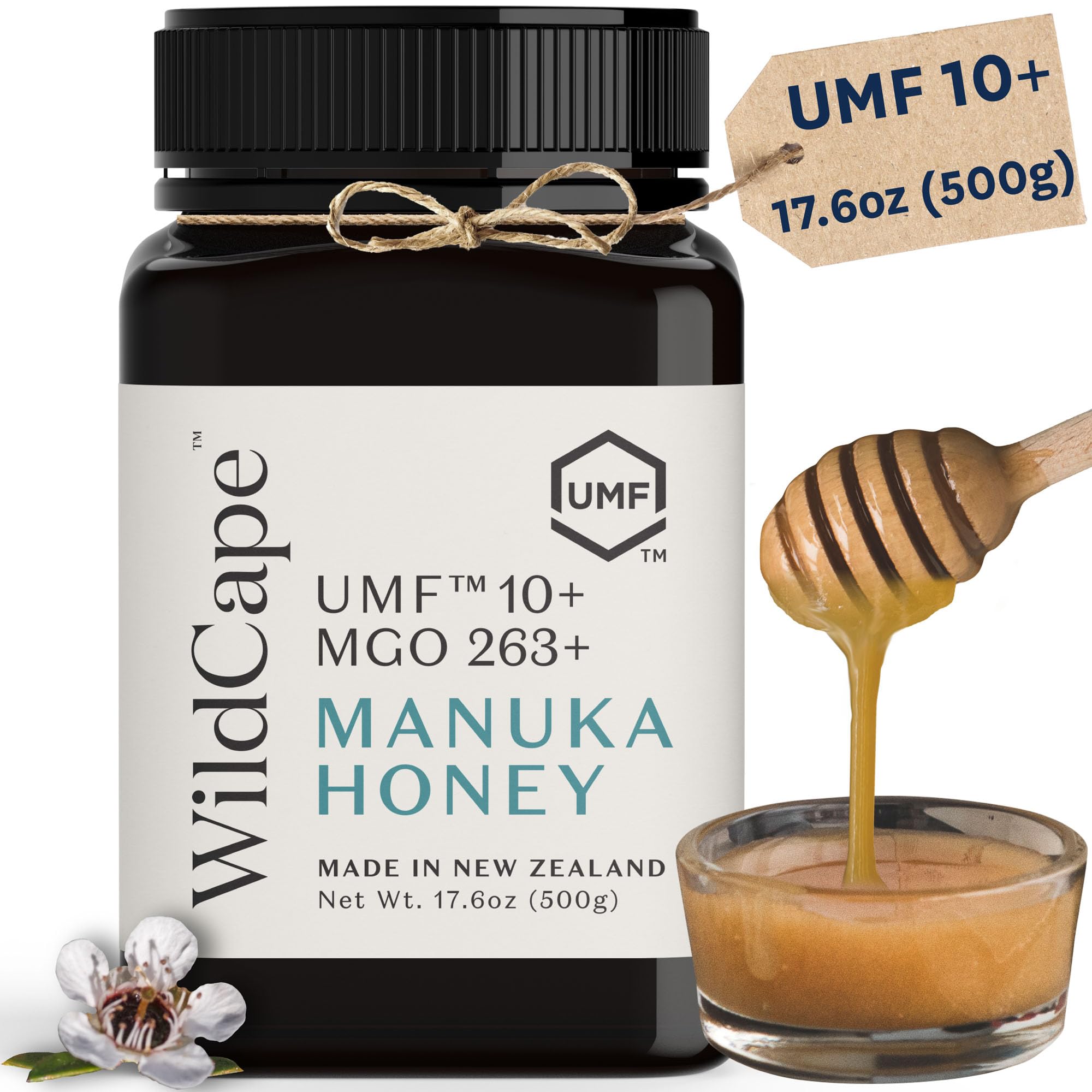 WildCape Manuka Honey Certified UMF 10+/MGO 263+ - 100% Pure, Raw, Unpasteurized, Non-GMO, Made in New Zealand - 17.6 oz (Pack of 1)