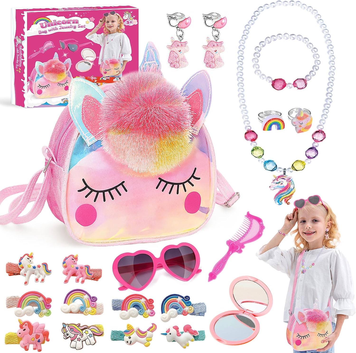 Unicorn Toys for Girls, Unicorn Bag with Jewelry Set Gift