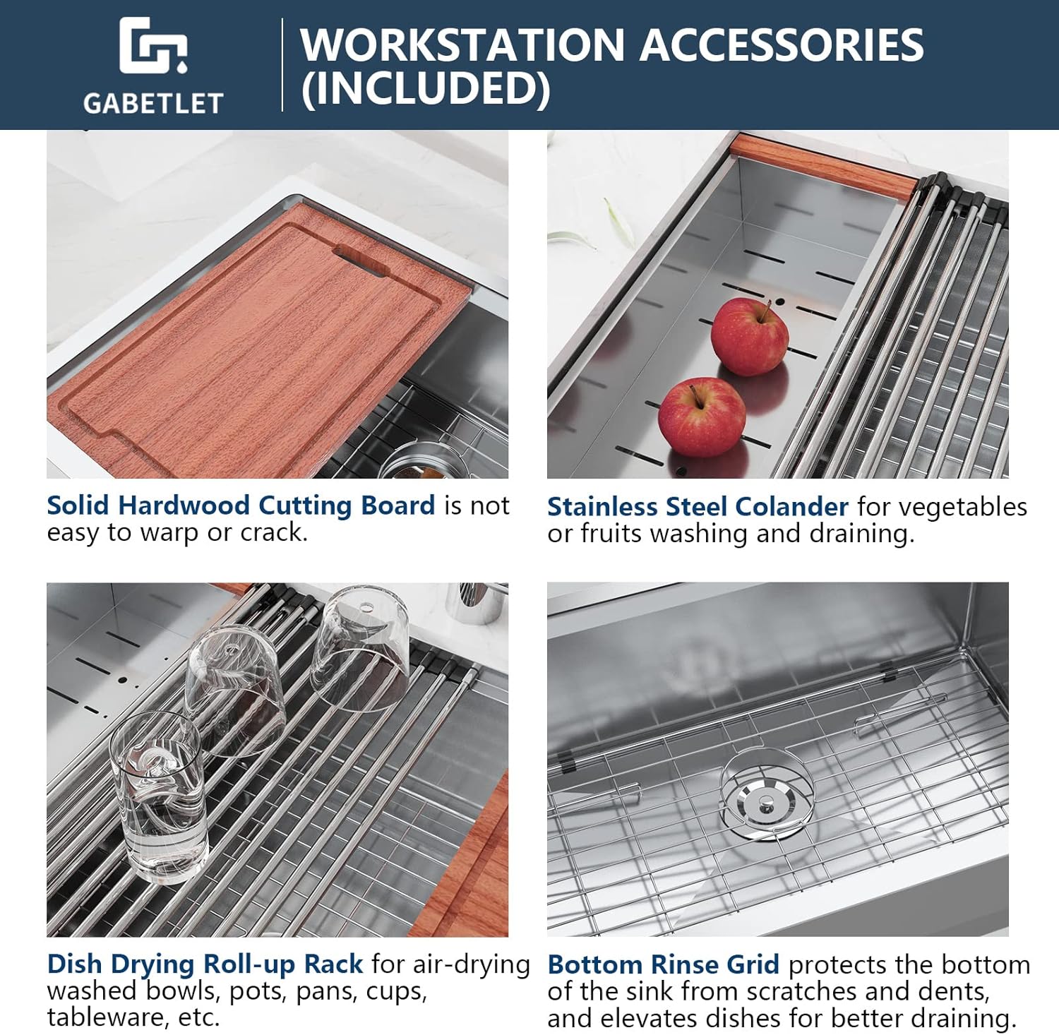 Kitchen Sink, 27 Inch Undermount Kitchen Sink, Deep Single Bowl Stainless Steel Kitchen Sink 16 Gauge with Nano Coating & Brushed Finish, Handmade Workstation Sink with Ledge and Accessories