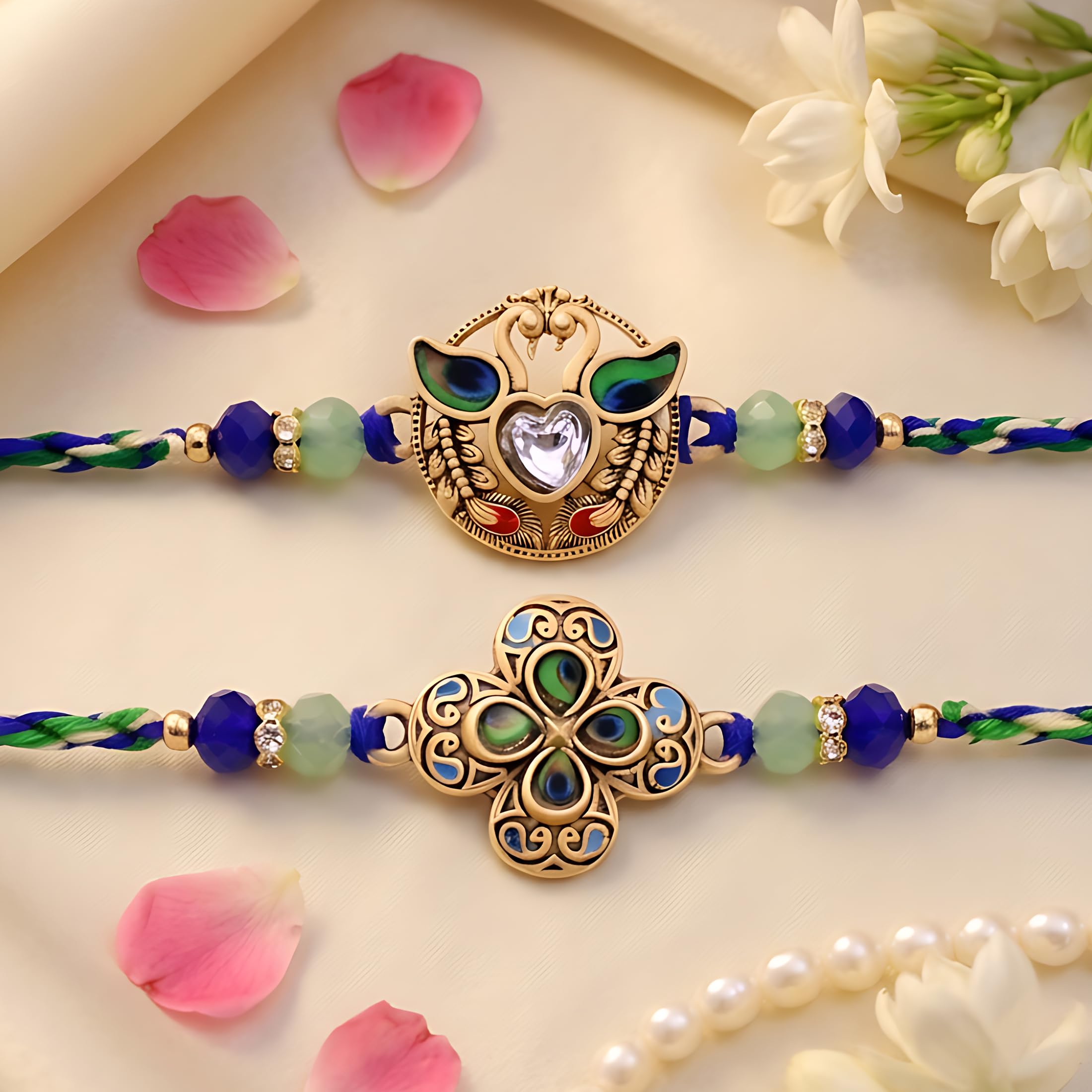 TIED RIBBONS Raksha Bandhan Rakhi for Brother Set of 2 Rakhi Set | Bhai Rakhi with Card | Roli Chawal Packet - Rakhi Bracelet for Brother Rakhi 2 Set | Rakhi for Bhaiya Bhai | Rakhi Thread