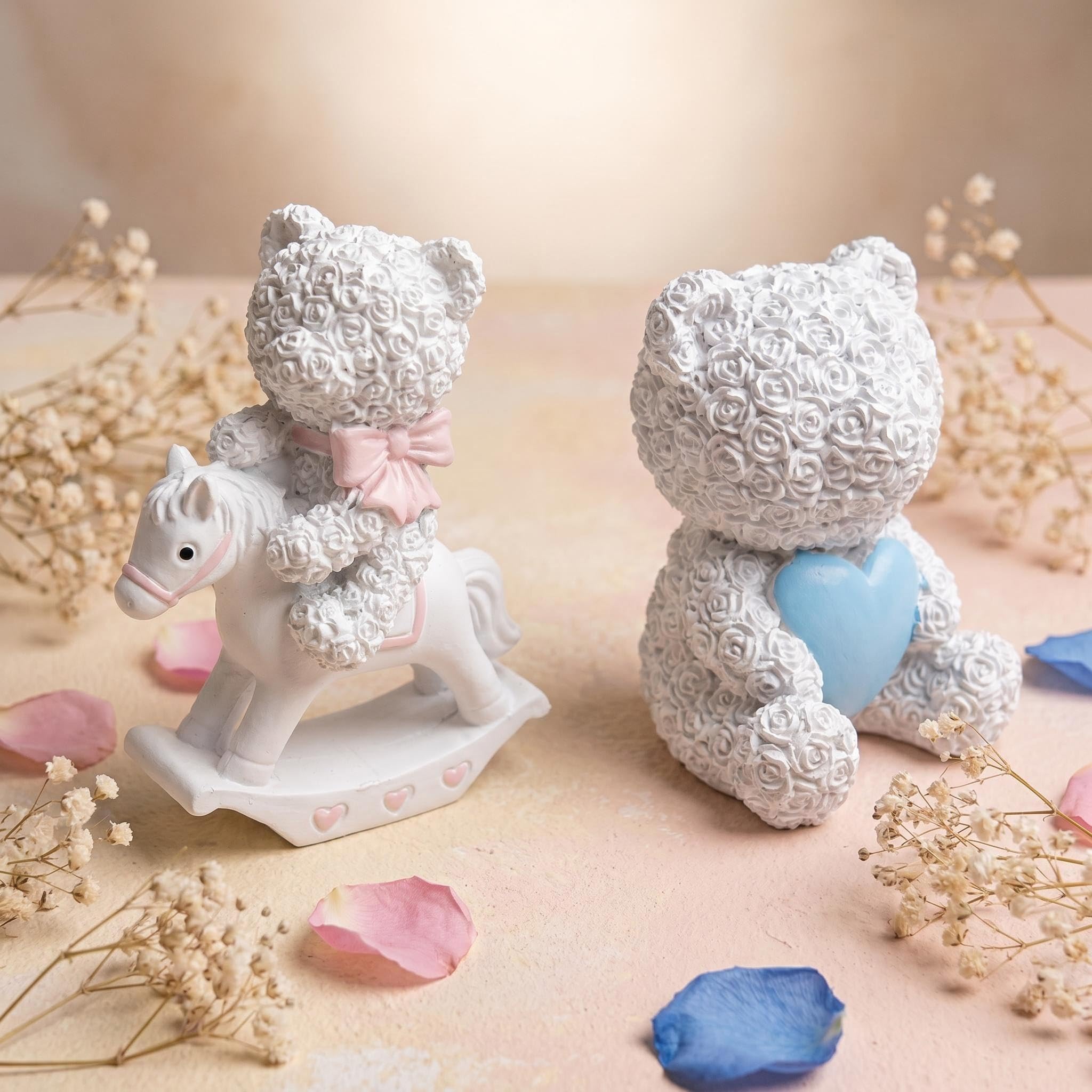 Bomboniere Orsetti in Resina per Battesimo Nascita Bimbo Bimba e Baby Shower 12 Pezzi (Stile B)